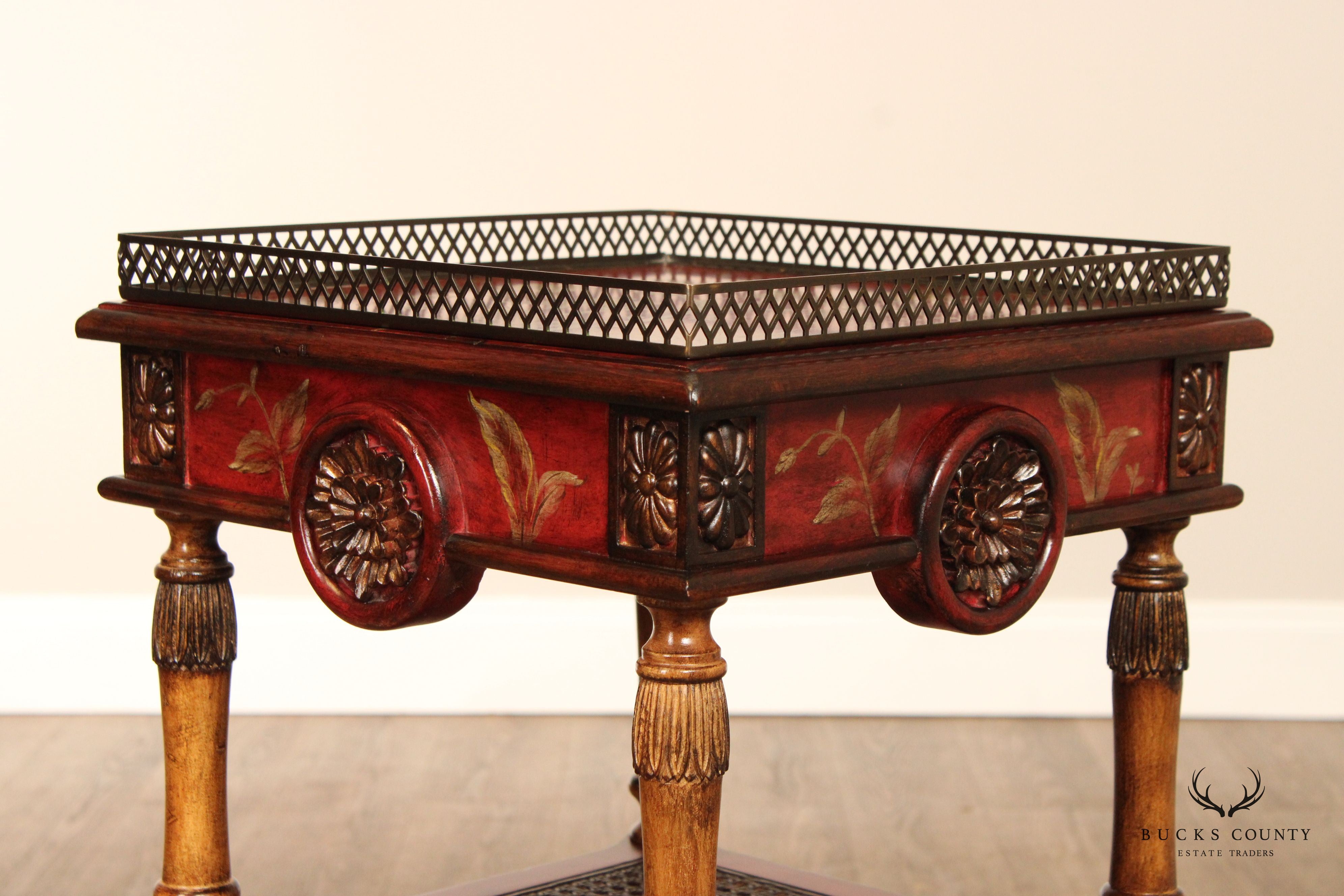 Chinoiserie Style Painted 3-Tier Side Table