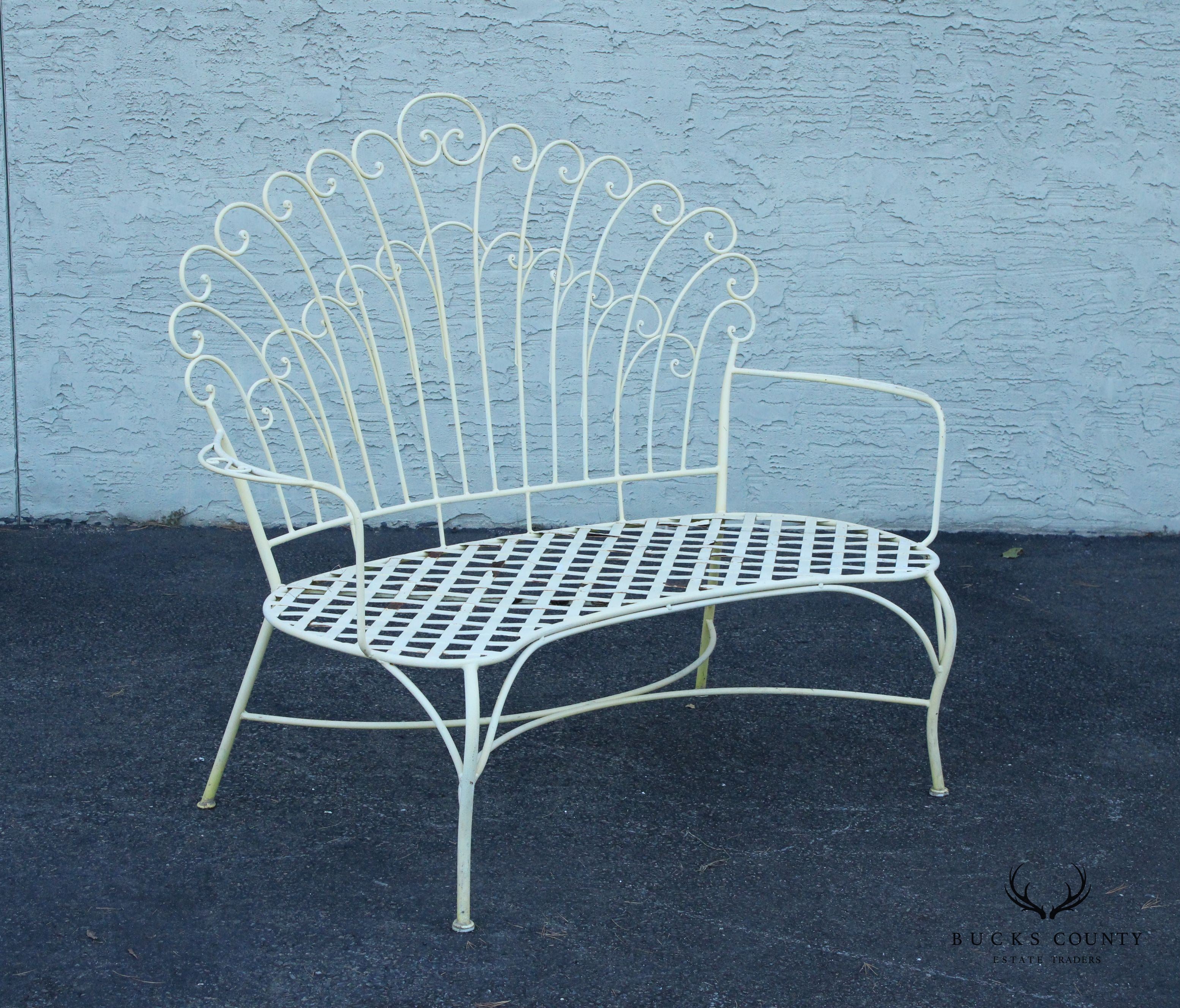 Vintage Wrought Iron Outdoor Patio Peacock Bench