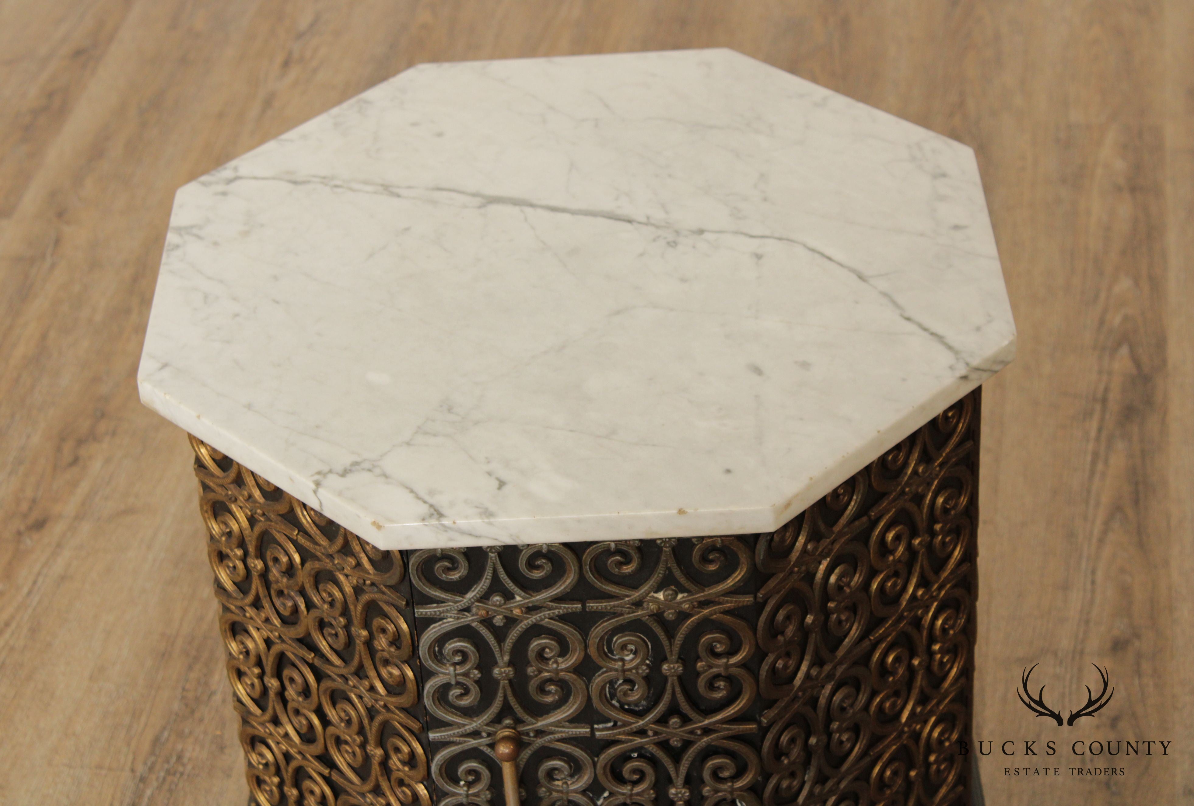 Italian Hollywood Regency Marble Top Side Table