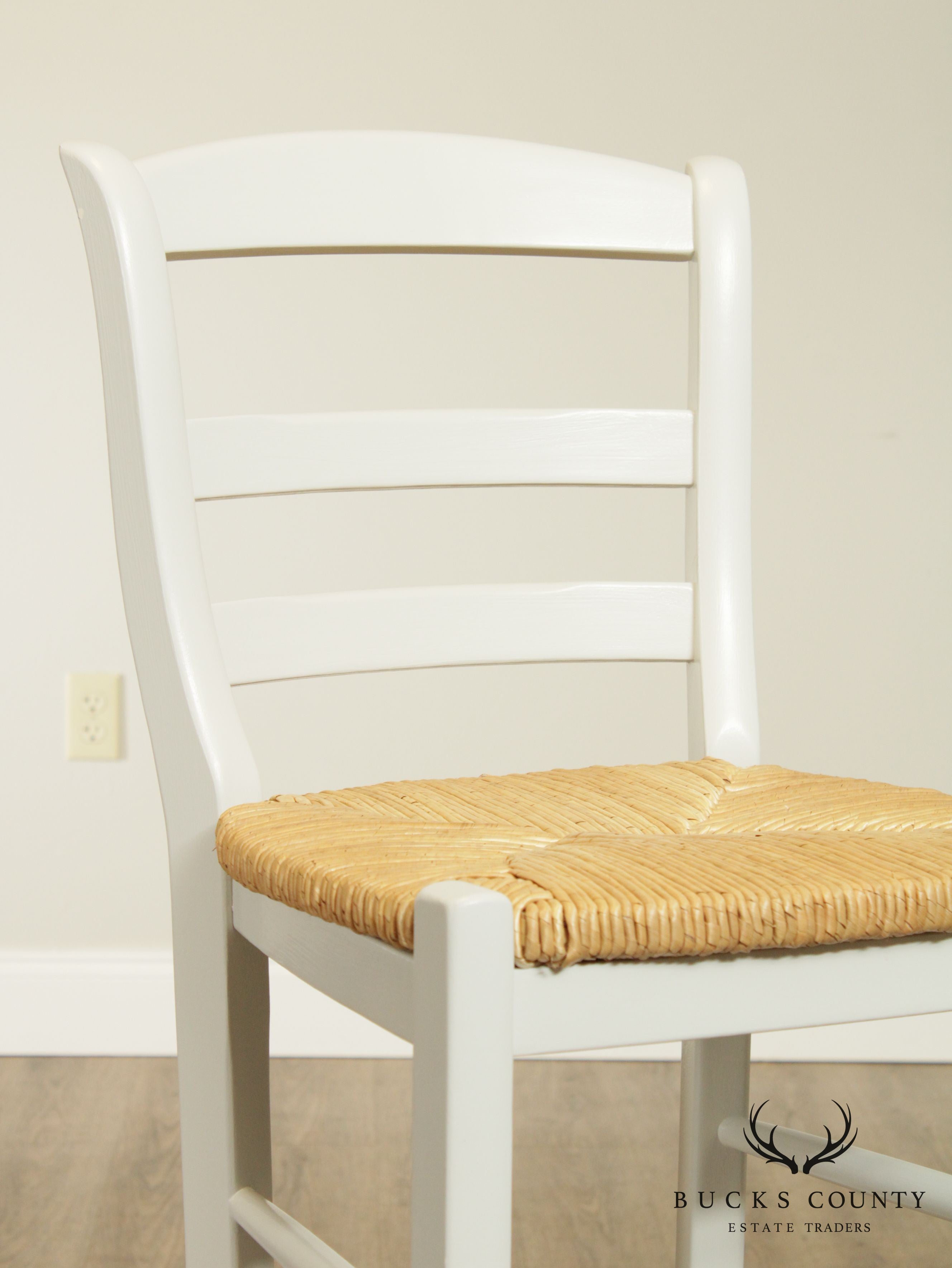 French Country Style Set 5 Painted Rush Seat Barstools