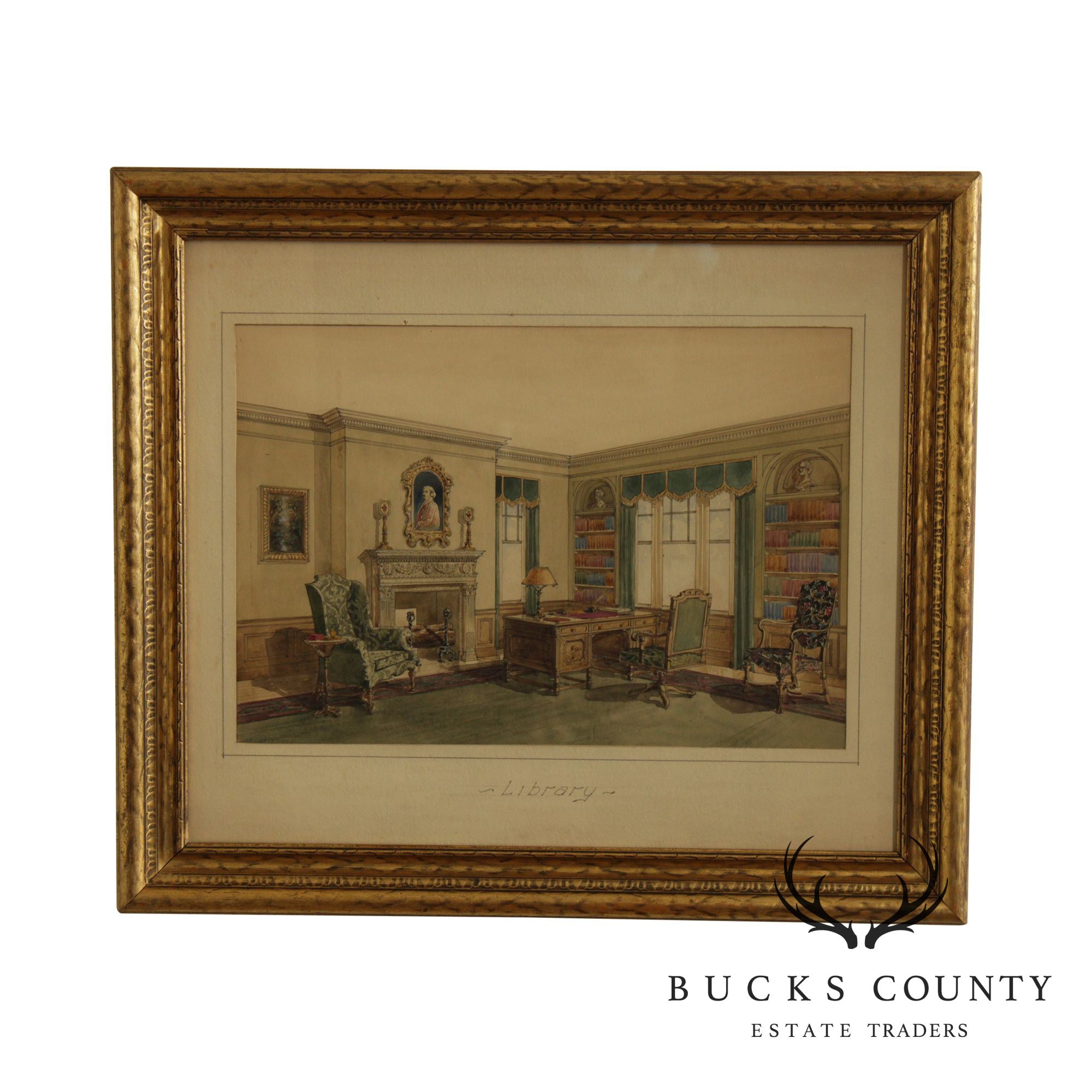 John H. Buri Original Watercolor Rendering Of Library