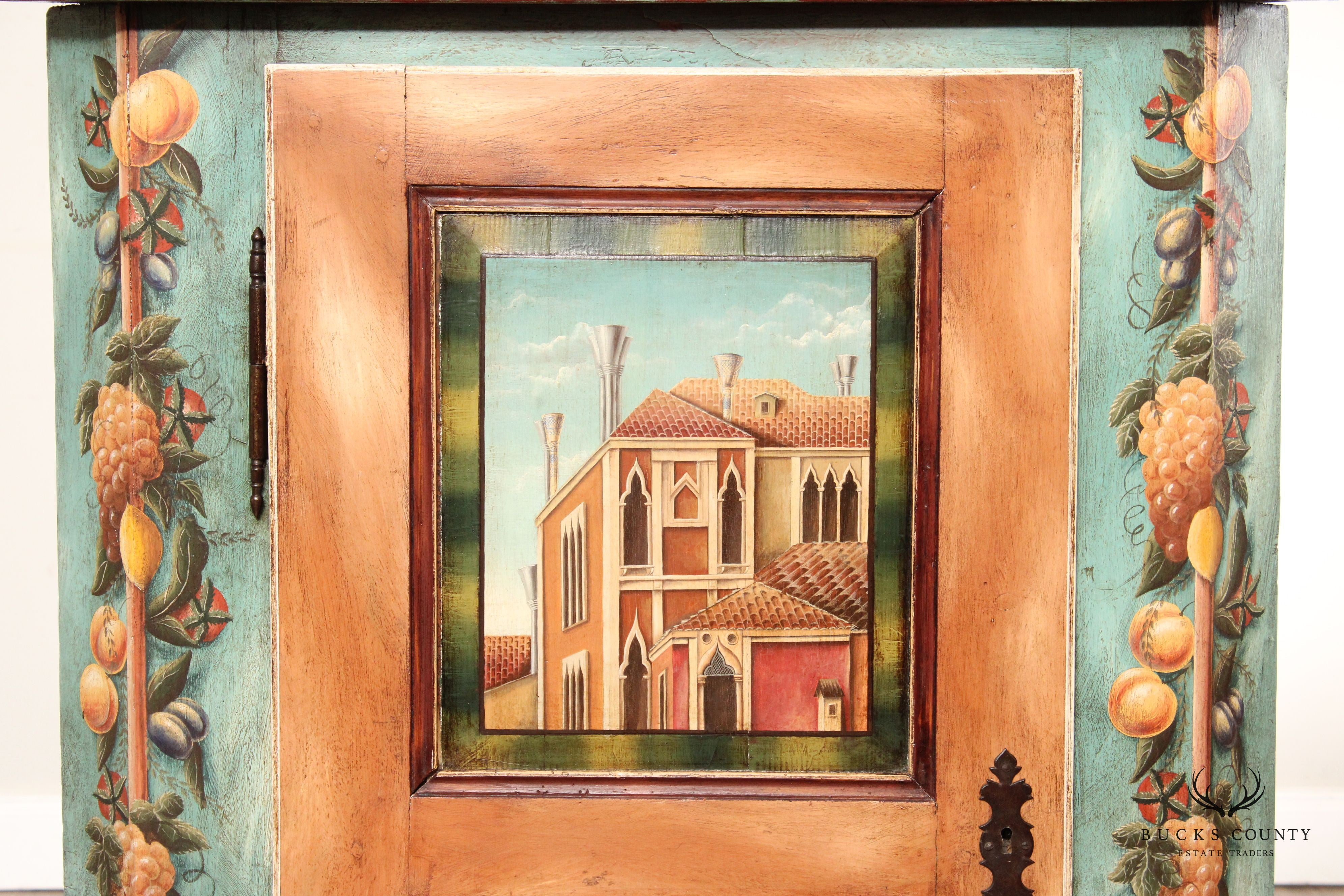 Italian Tuscan Style Paint Decorated Corner Cabinet