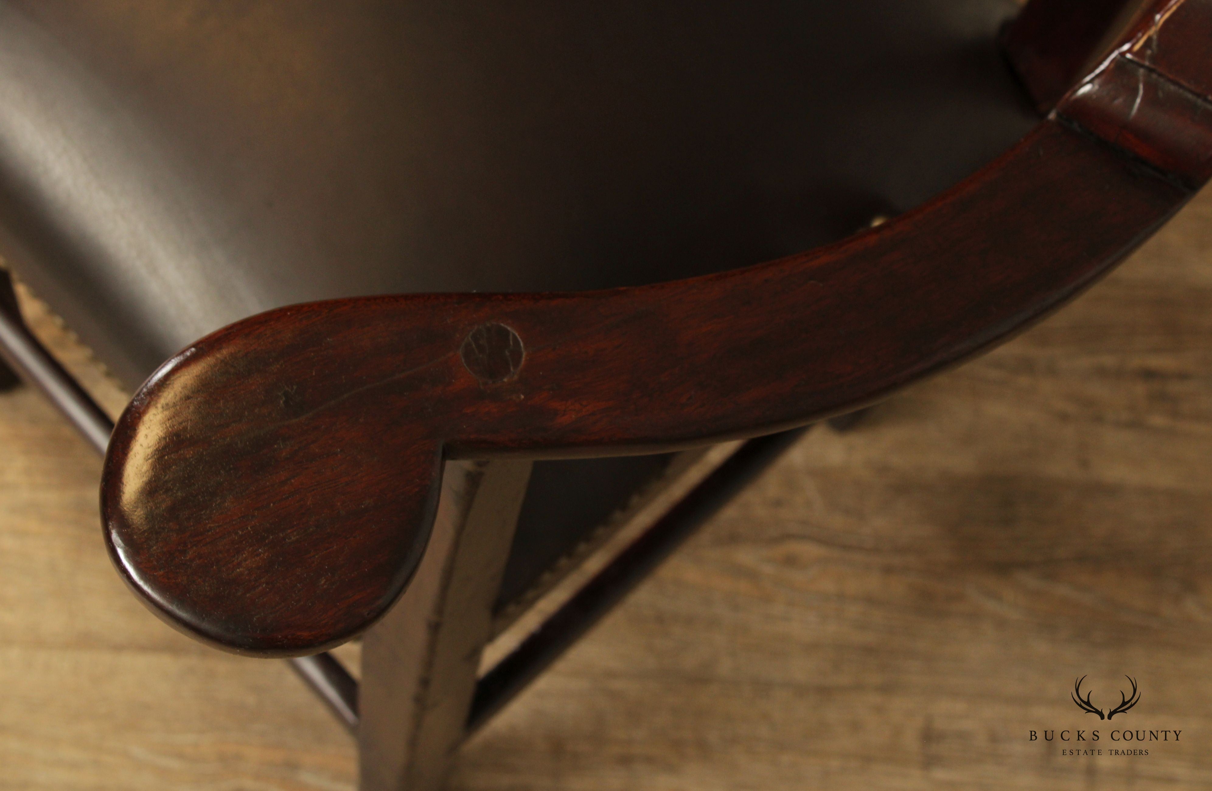 Antique 18th Century English Chippendale Style Pair of Mahogany and Leather Corner Chairs