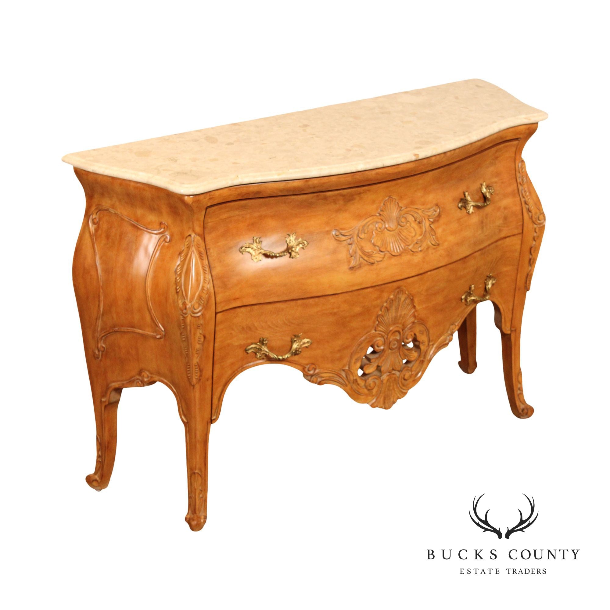 Italian Louis XV Style Marble Top Bombe Commode Chest