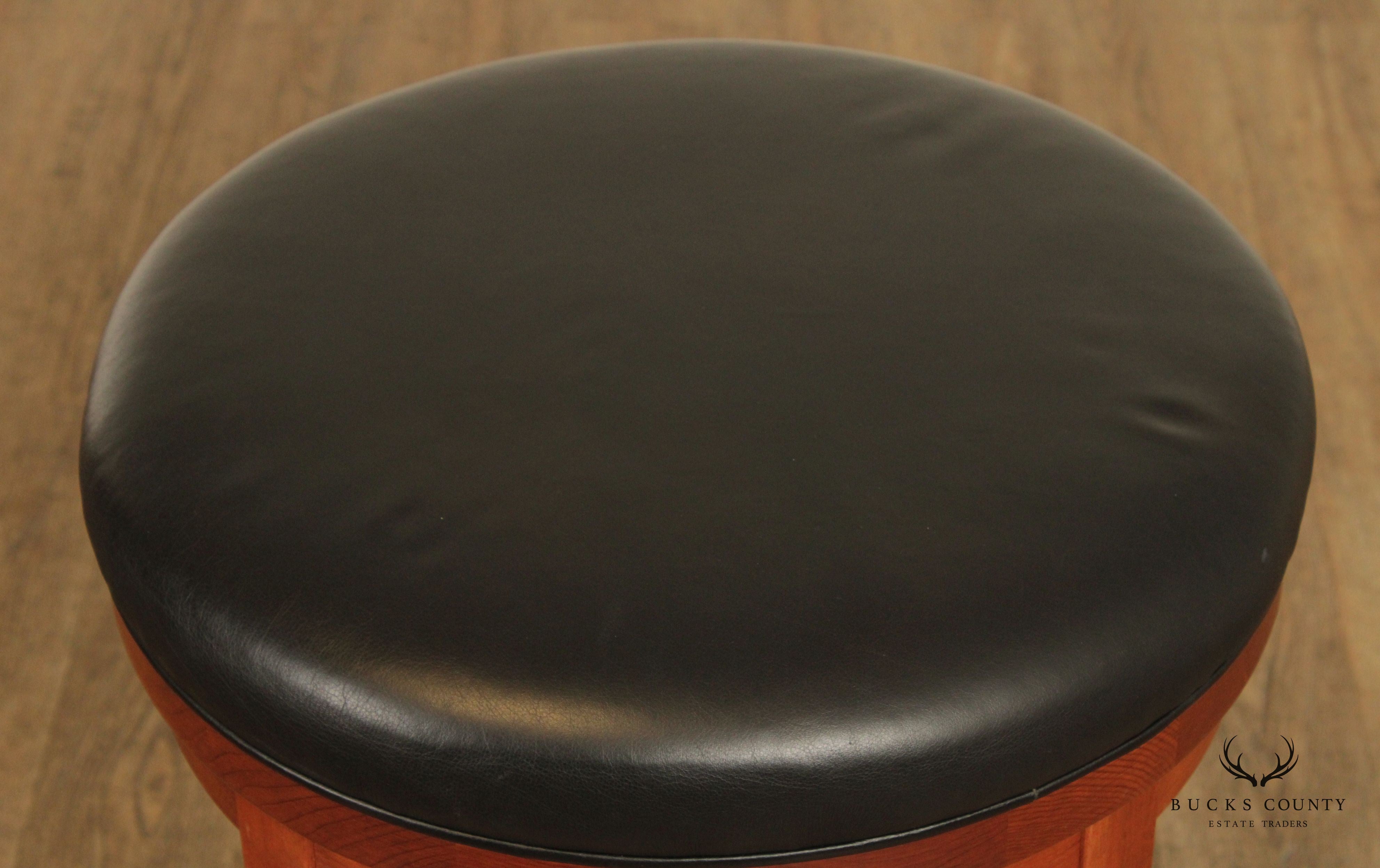 Zimmerman Chair Shop Pair of Leather Upholstered Cherry 'Milano' Swivel Bar Stools