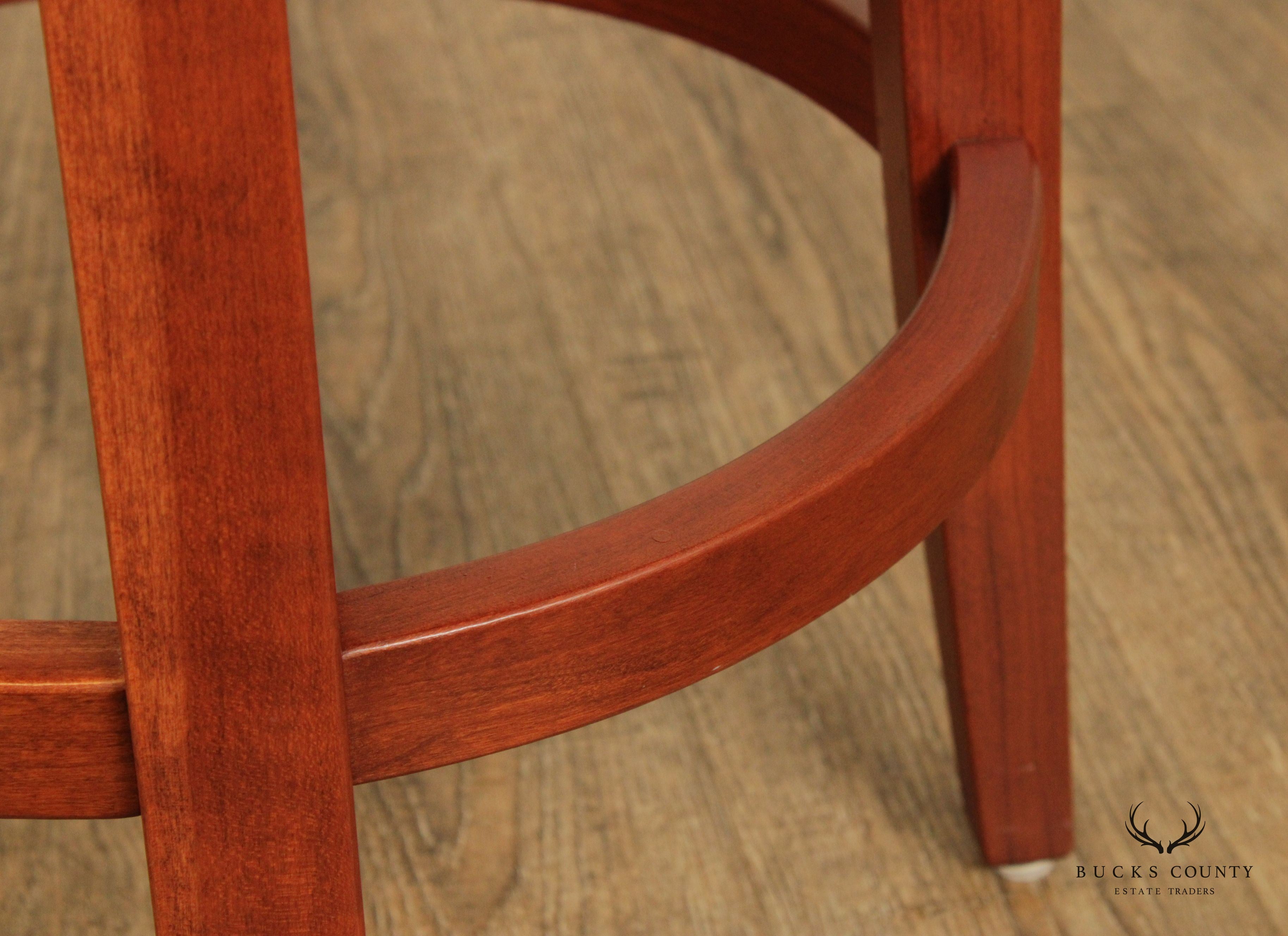 Zimmerman Chair Shop Pair of Leather Upholstered Cherry 'Milano' Swivel Bar Stools