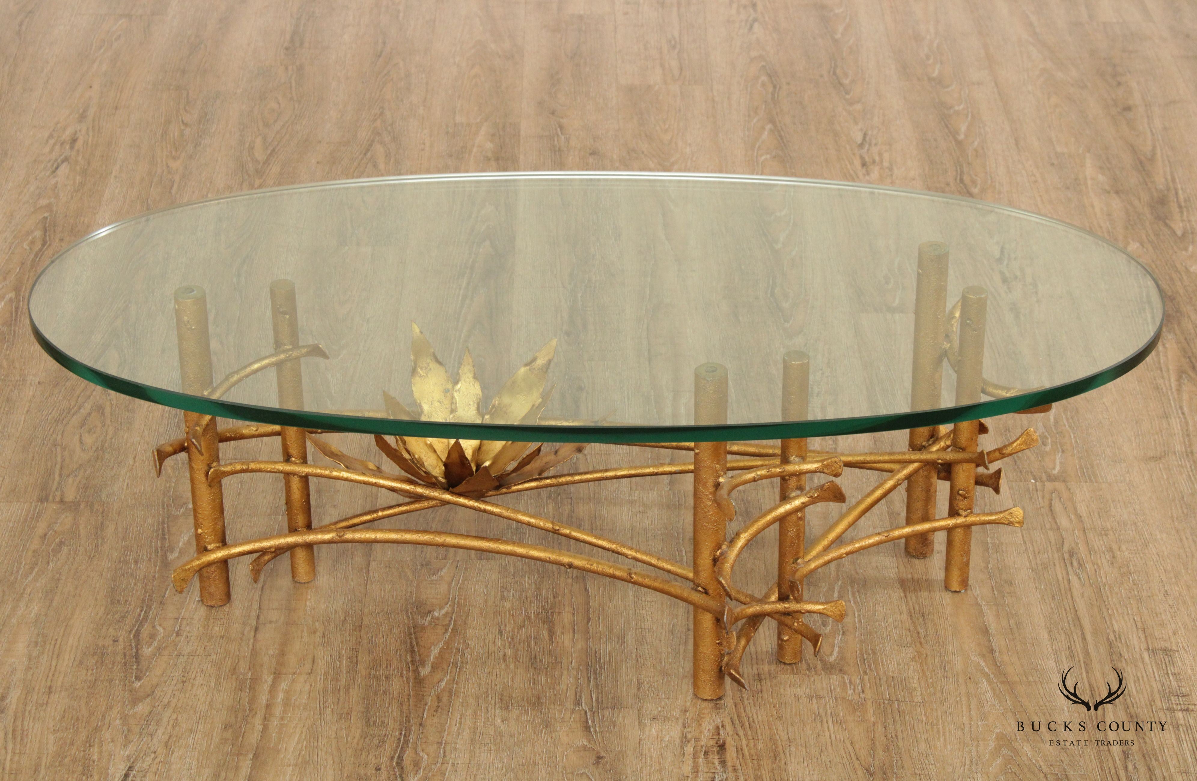Mid Century Silas Seandel Brutalist Lotus Oval Coffee Table