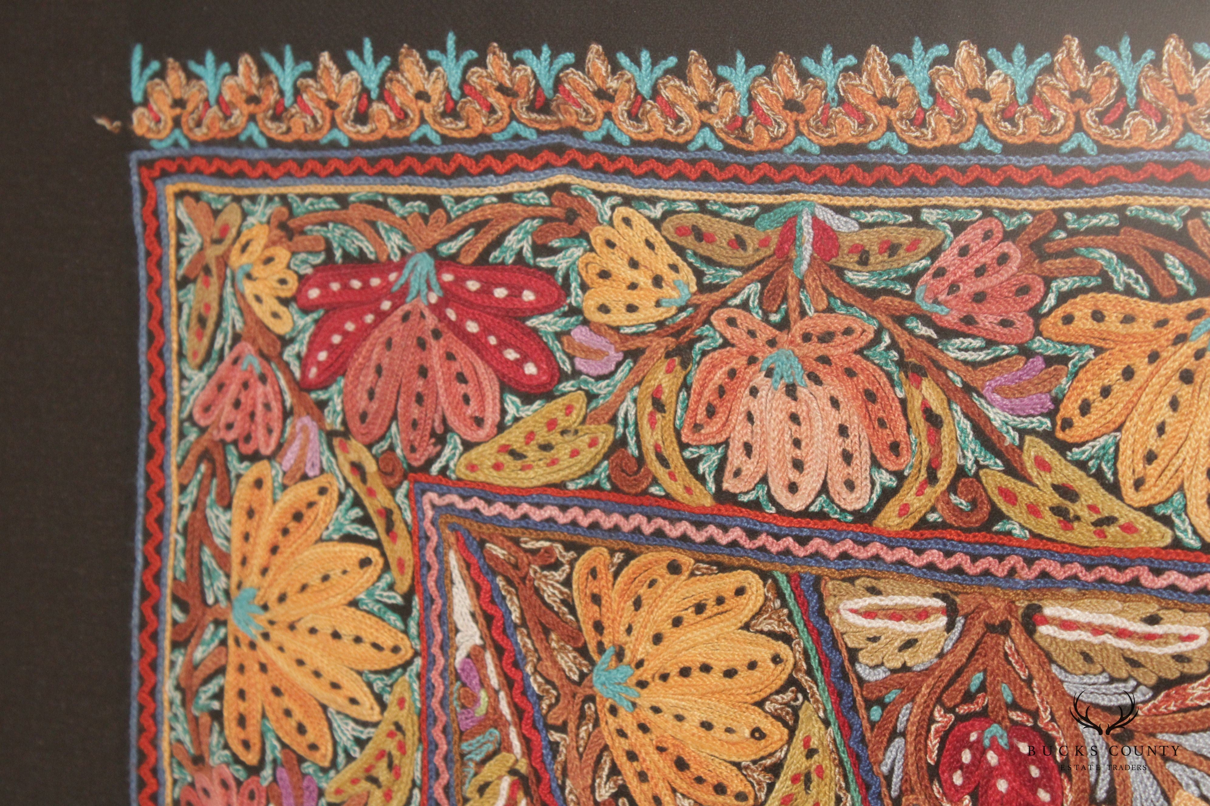 Kashmiri Style Hand Embroidered Crewel Framed Textile