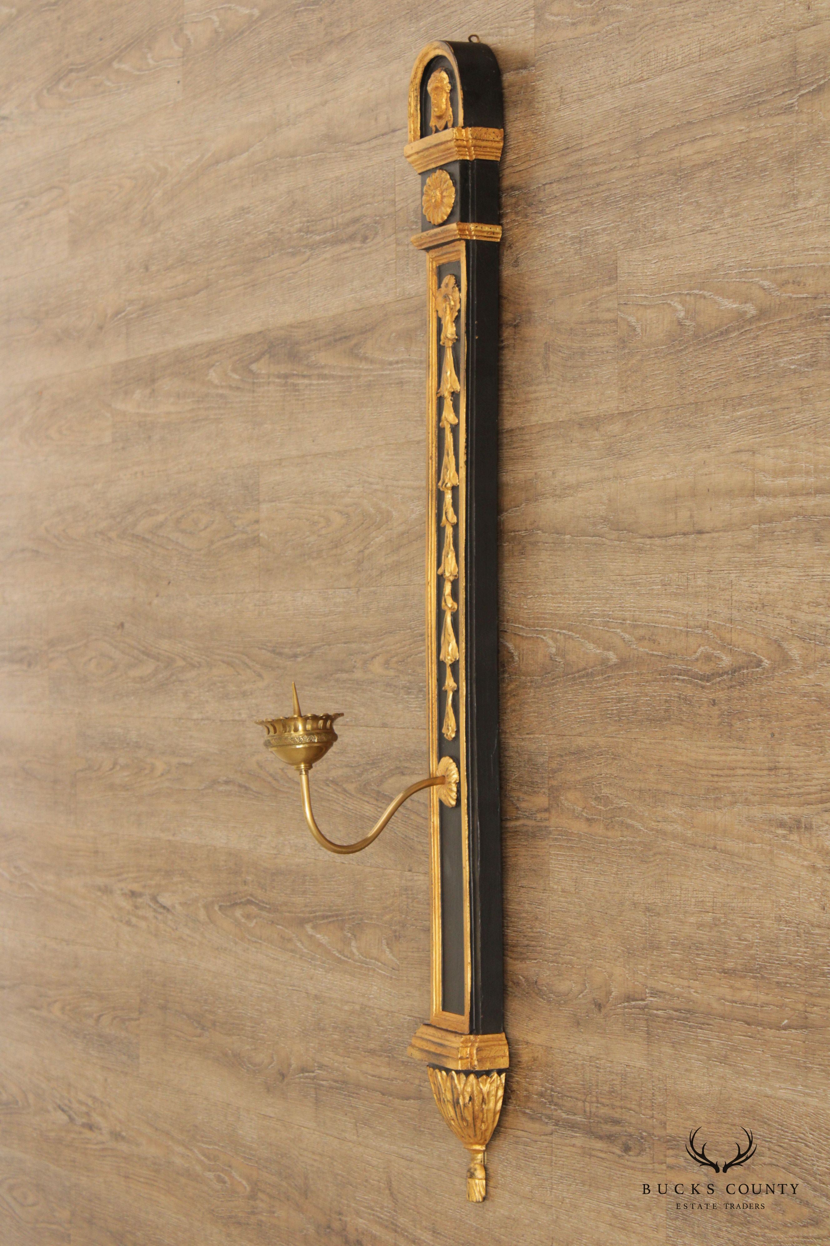 Egyptian Revival Style Pair of Partial Gilt Wall Sconces