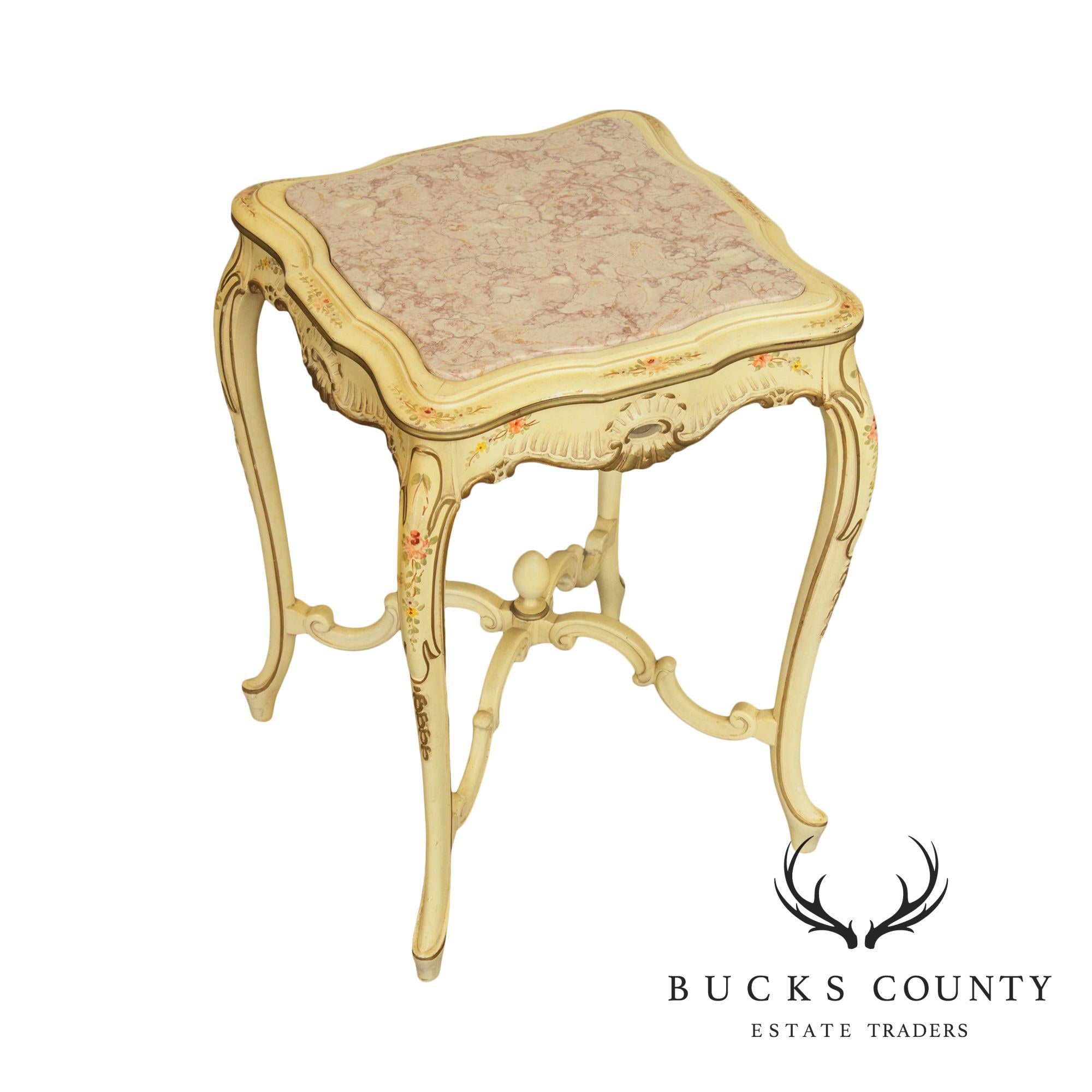 Vintage Italian Painted Marble Top Side Table