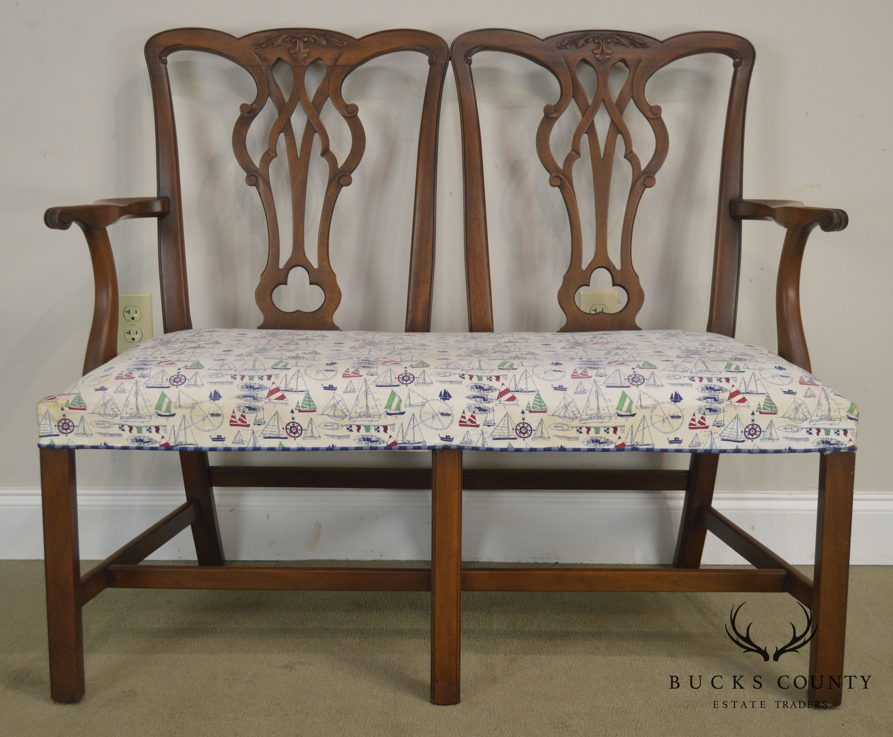 Kittinger Chippendale Style Mahogany Double Back Settee B