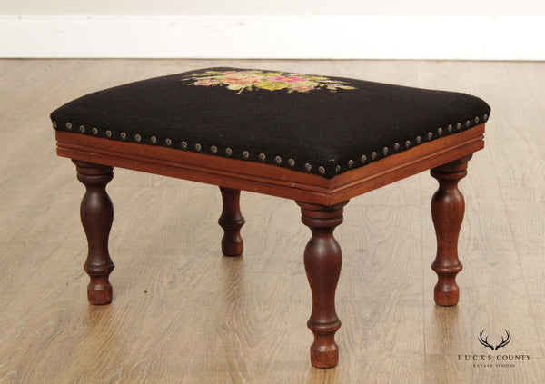 Small foot stool with floral needle point top; 12598-051B - R.H. Lee & Co.  Auctioneers