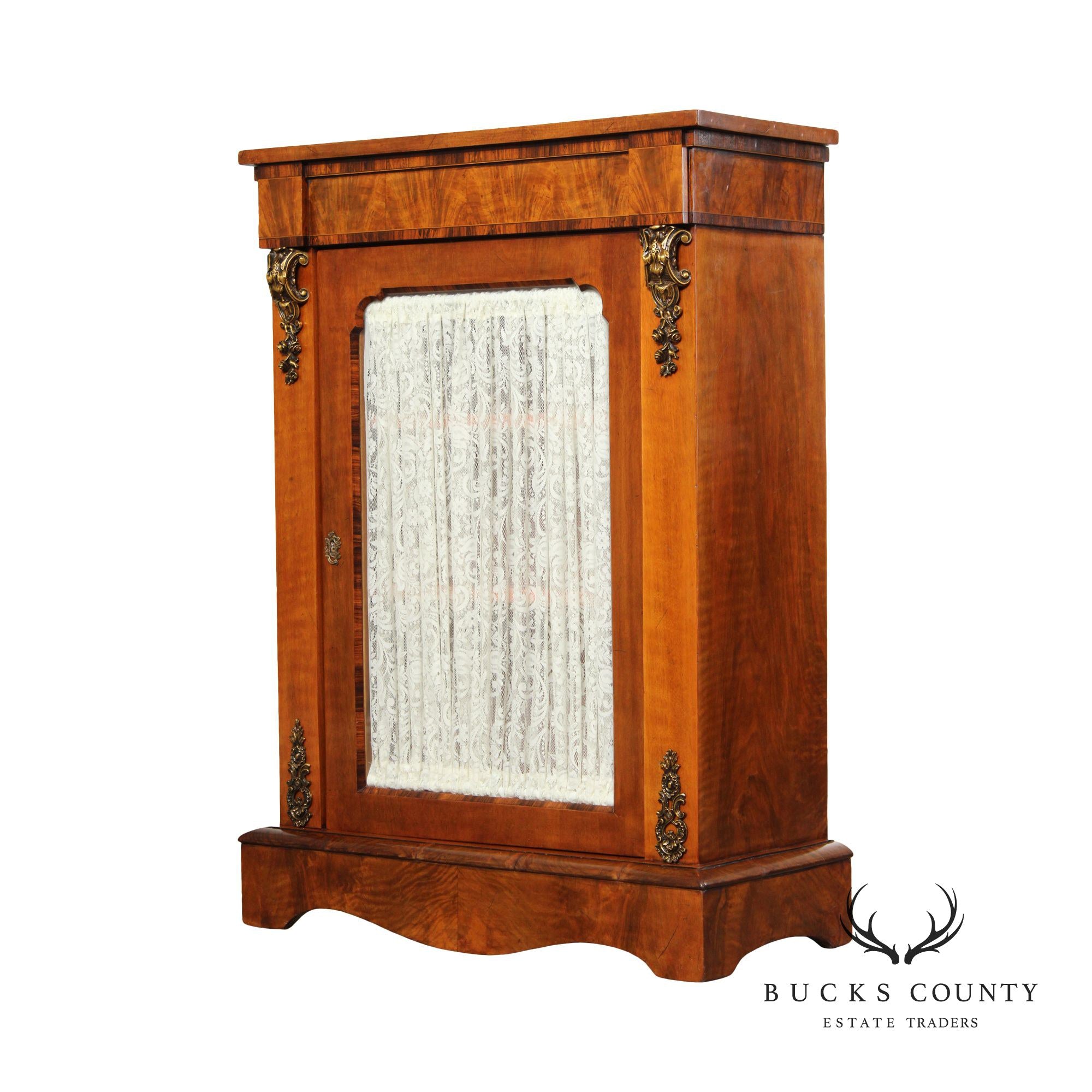 Antique Renaissance Revival Walnut And Rosewood Glass Door Cabinet