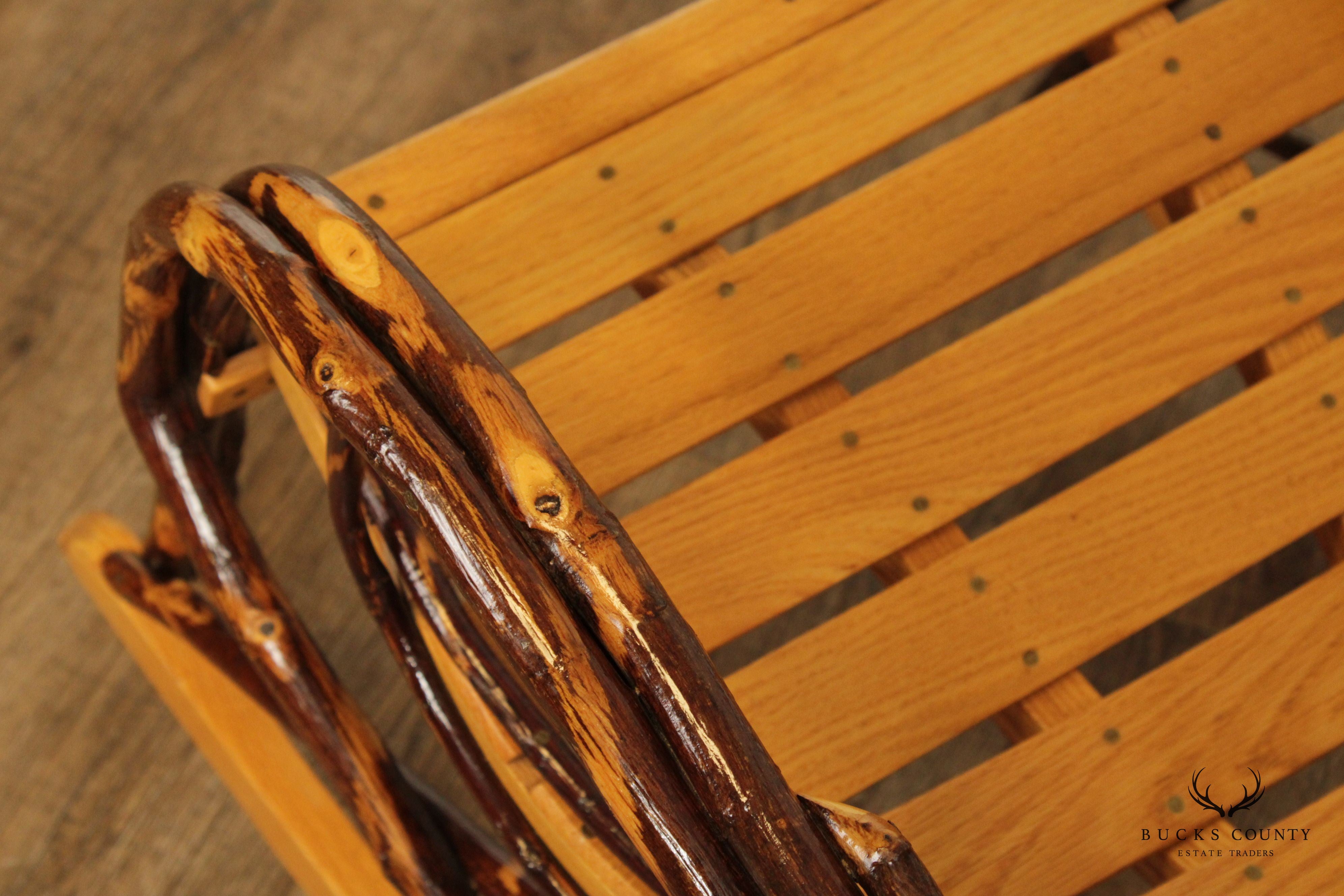 Amish Adirondack Style Oak and Bent Hickory Rocker