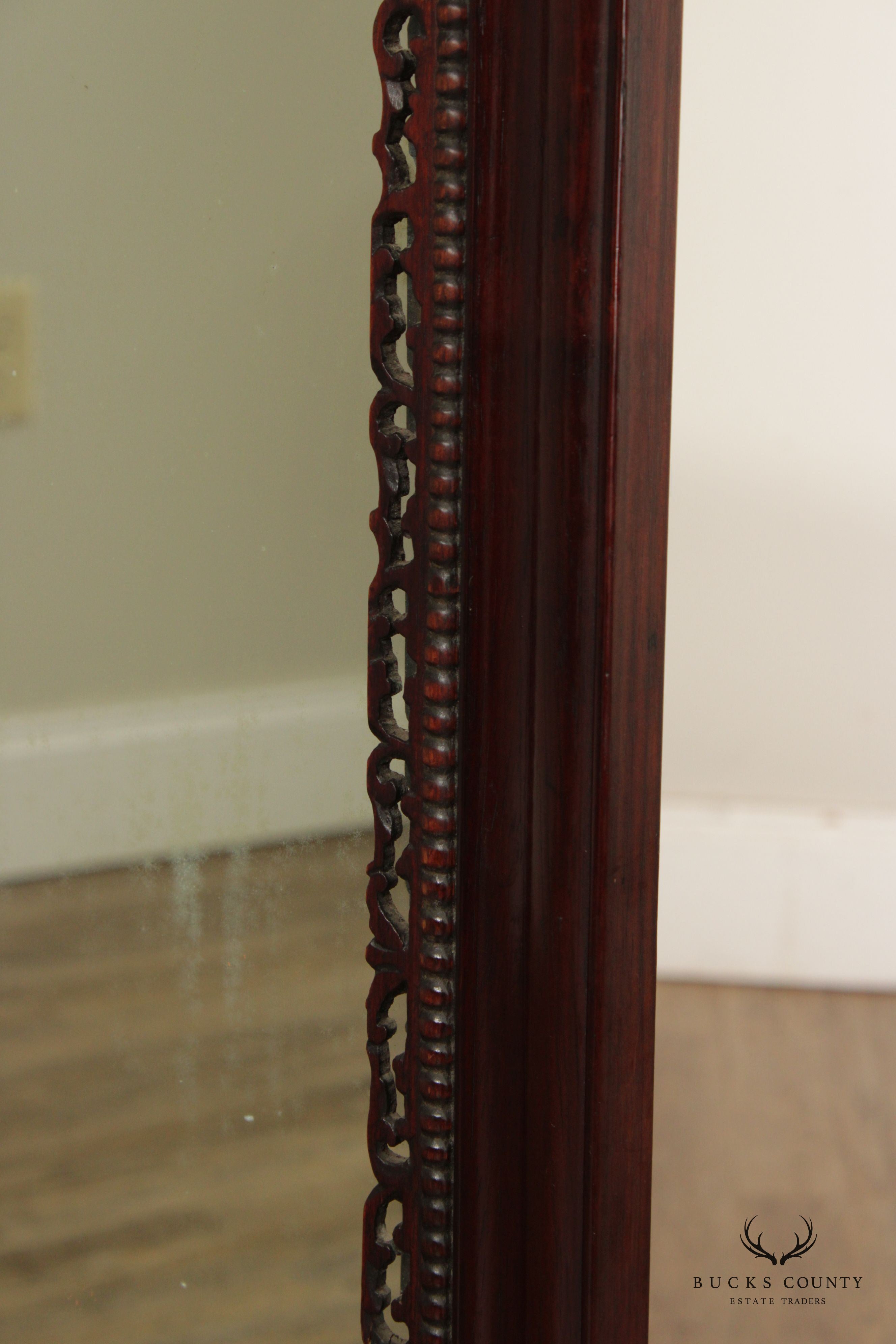 Antique Chinese Carved Hardwood Table Screen Mirror
