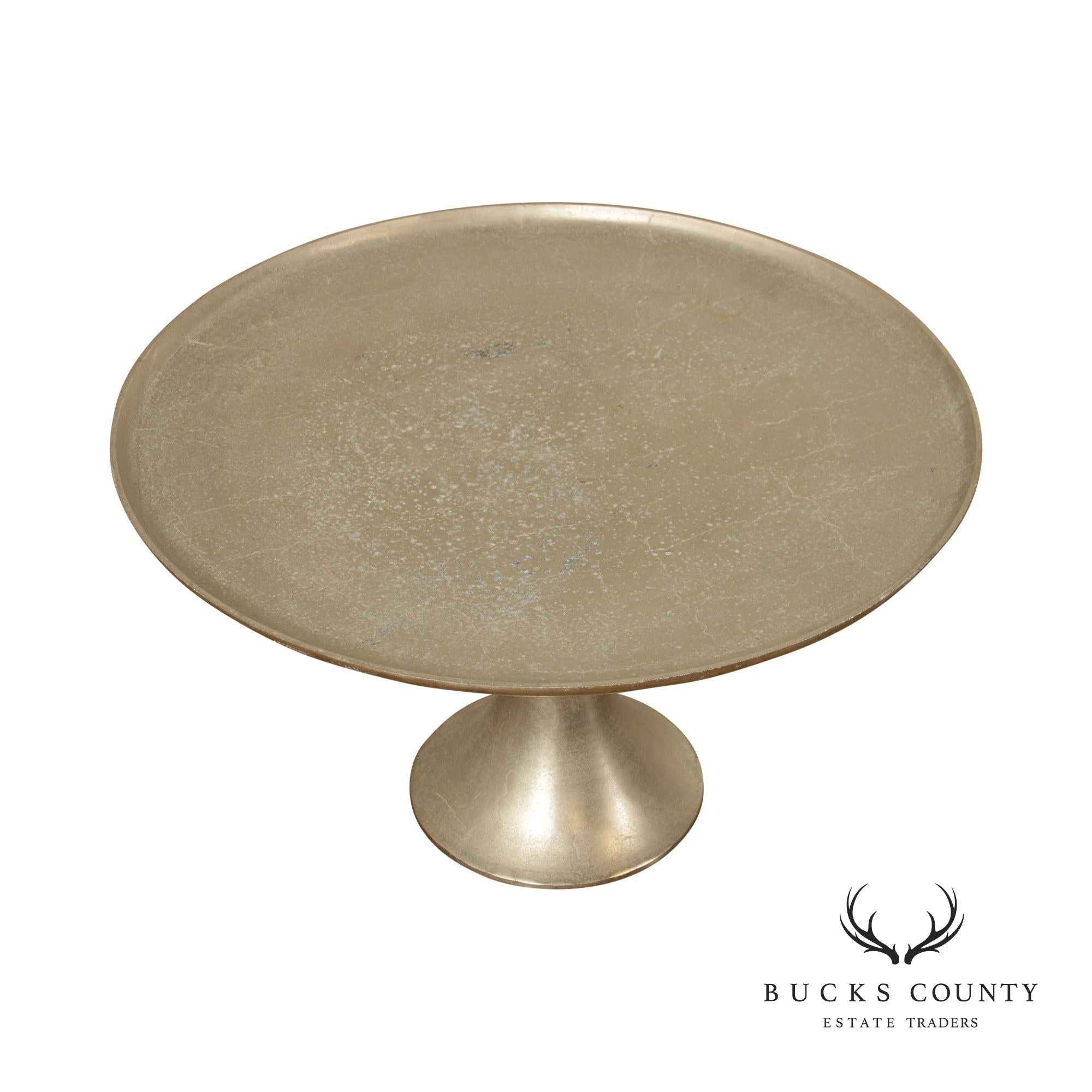 Vintage Modern Cast Aluminum Round 40 Inch Pedestal Cocktail Table