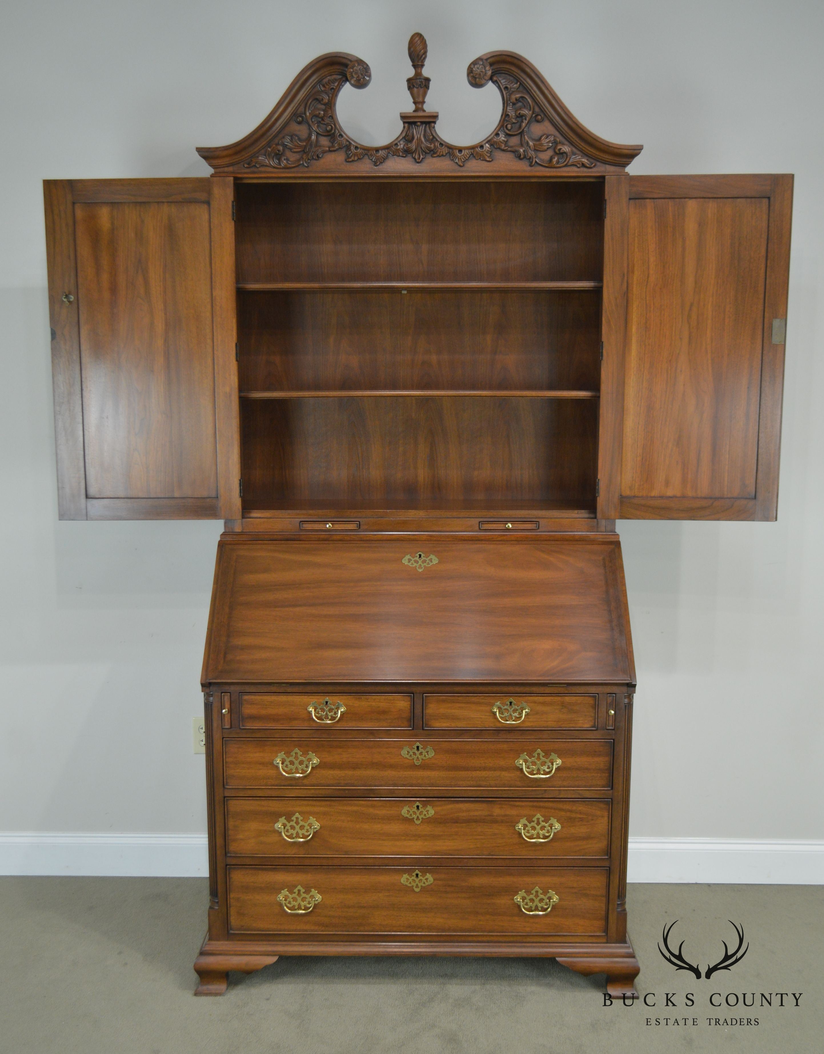 Henkel Harris Chippendale Style Carved Walnut Blind Door Secretary Desk