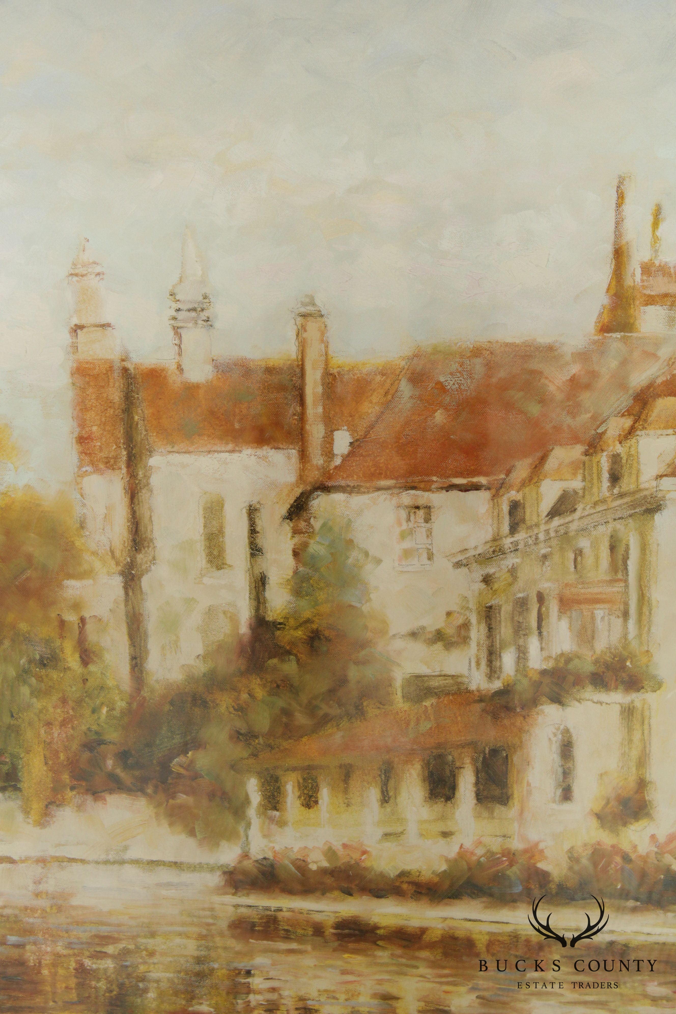 Michael Longo 'Across the Canal' Large Gilt Frame Impressionist Fine Art Print