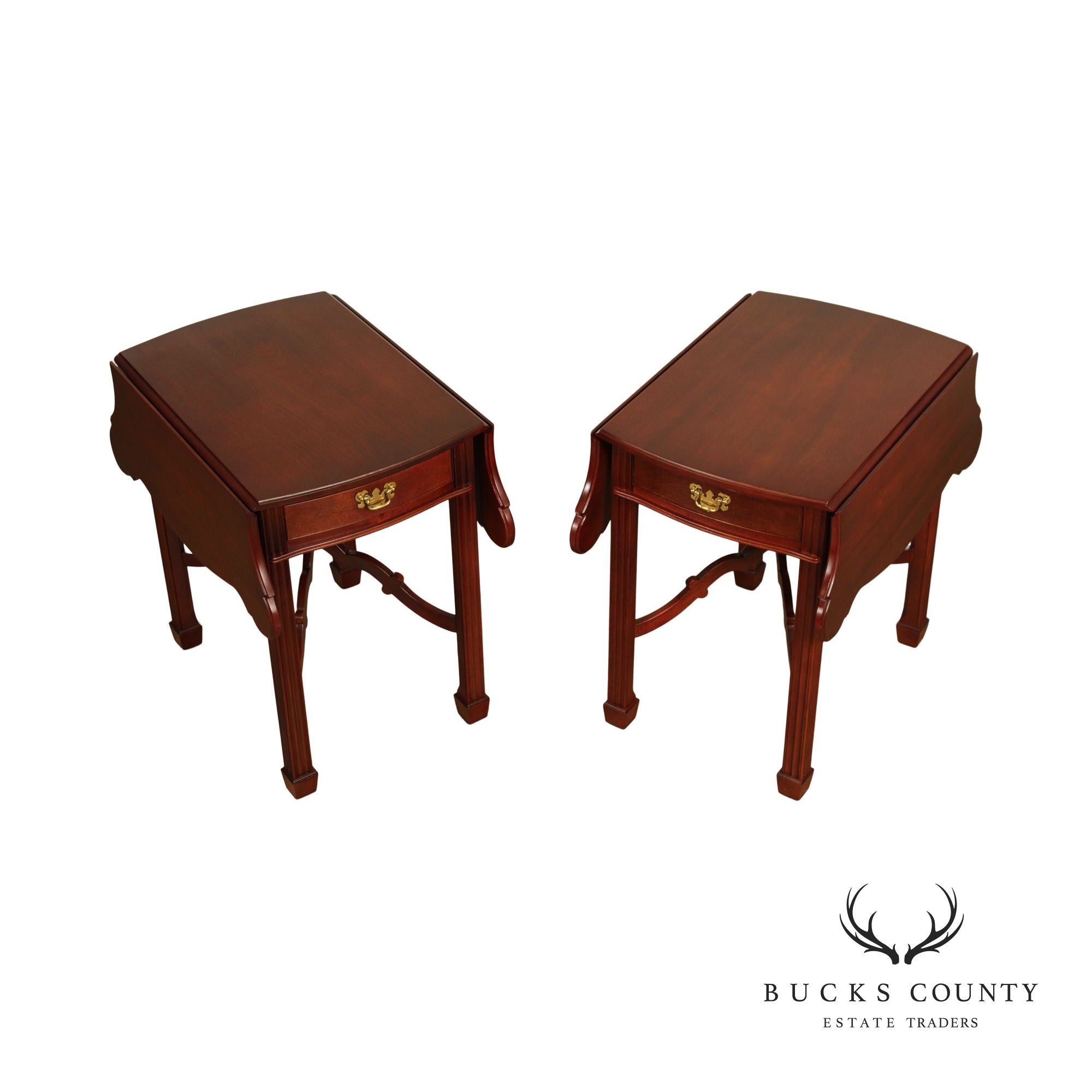 Thomas Borthwick Chippendale Style Pair of Mahogany Pembroke Tables, American Museum Classics