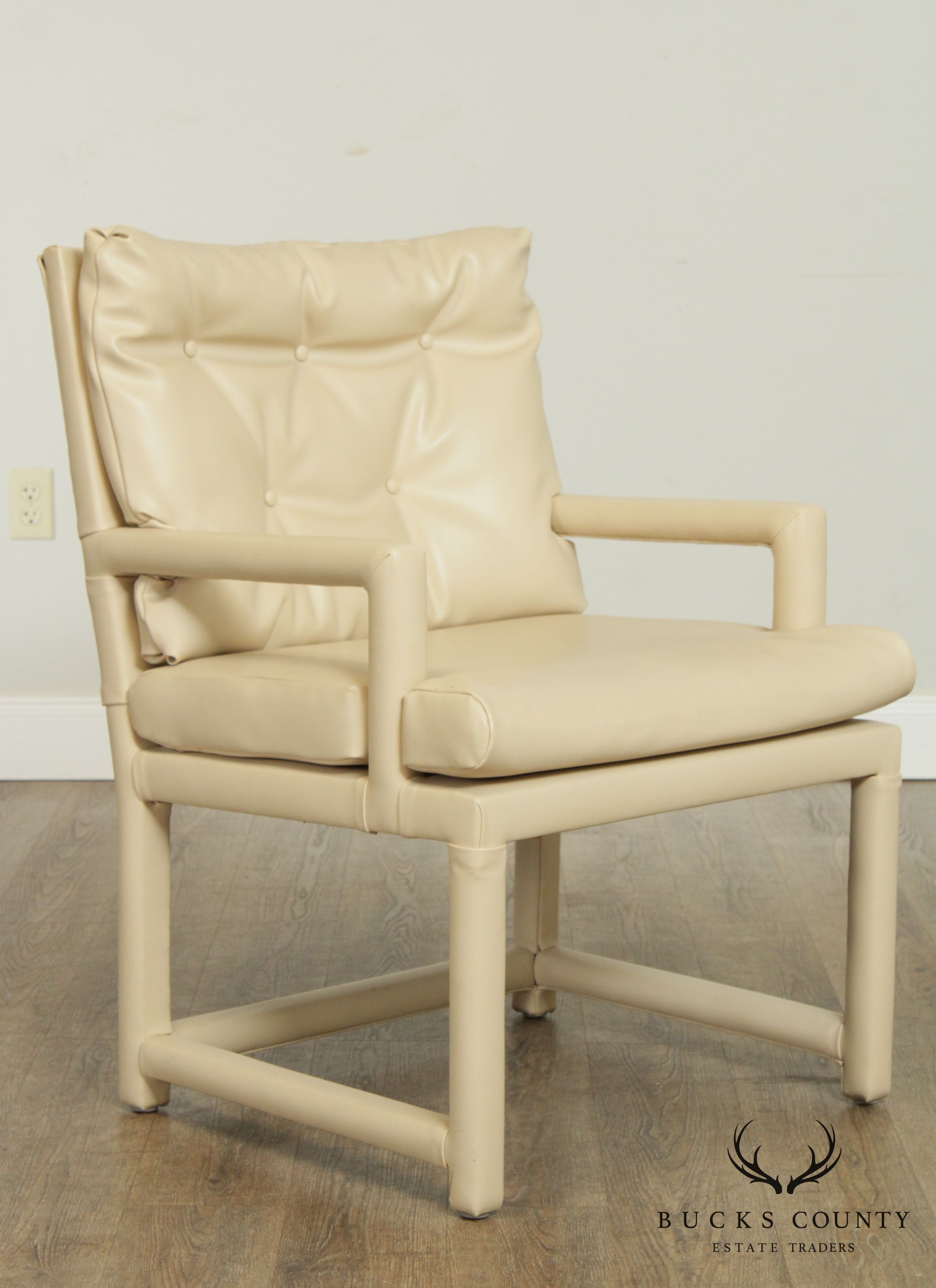 Mid Century Set 8 Tufted Leather Back Parsons Dining Chairs