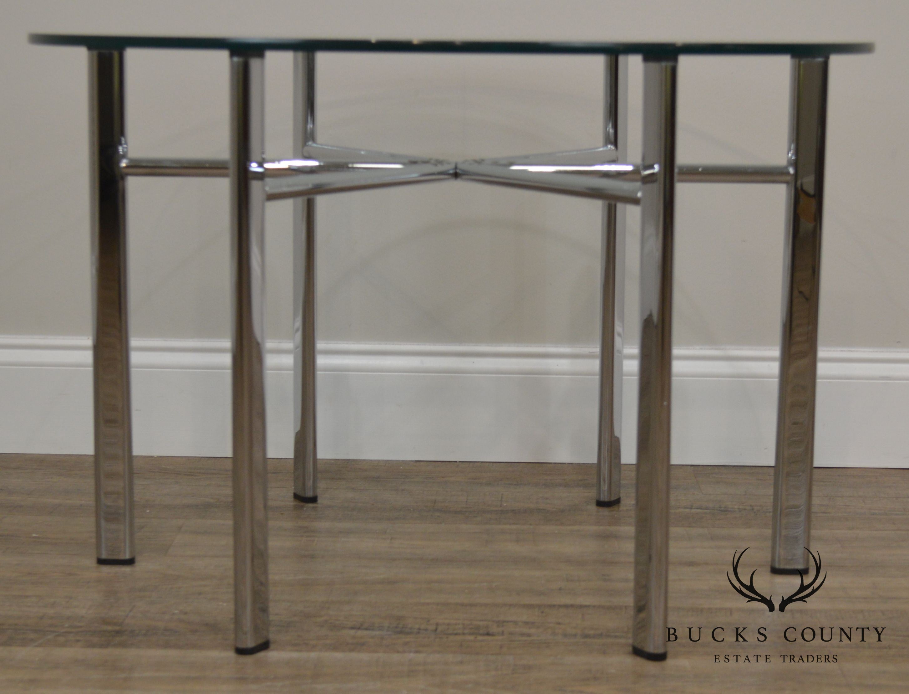 Round Glass Top Side Table w/ Chrome Base