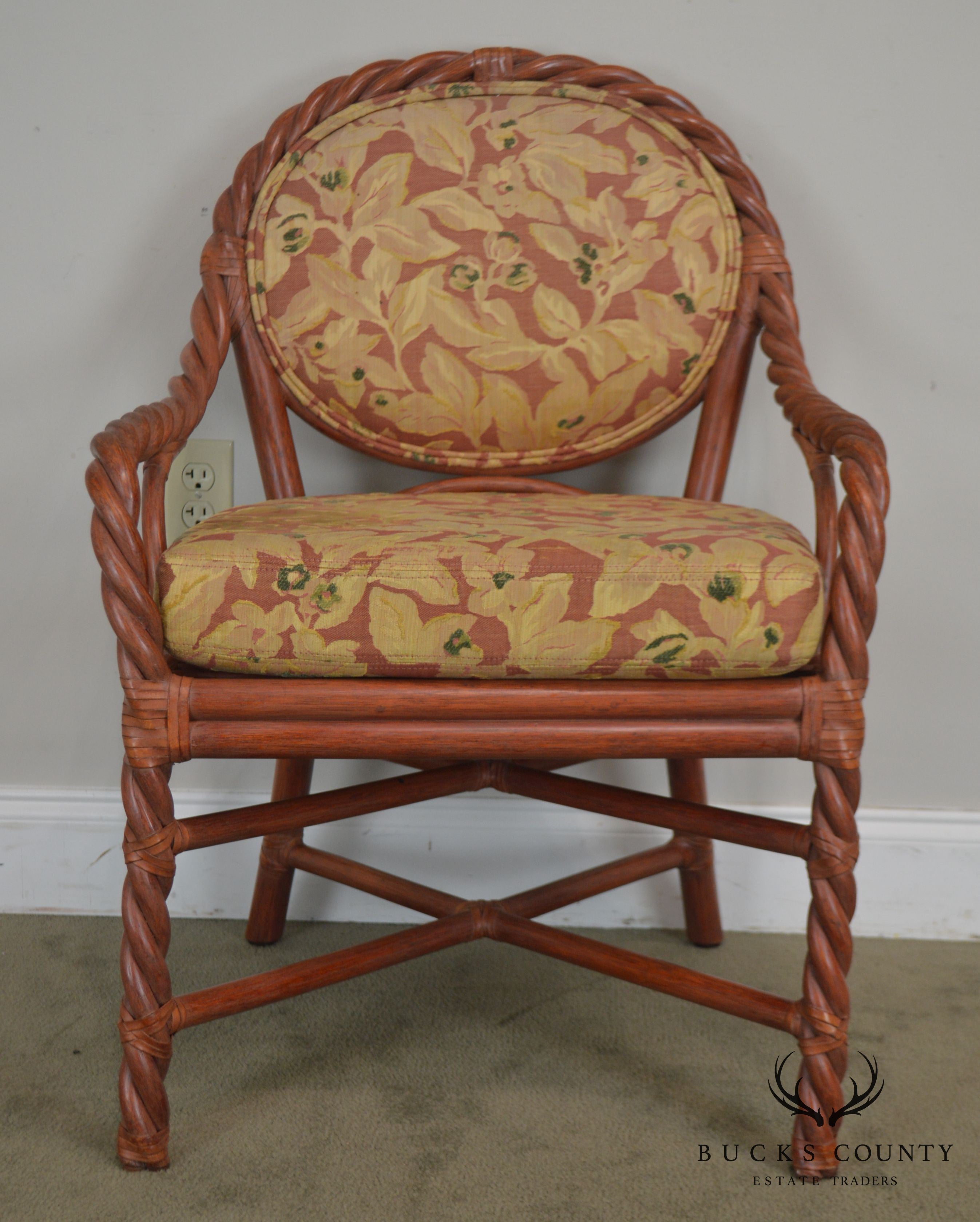 Mcguire of San Francisco Pair Painted Twist Rattan Armchairs