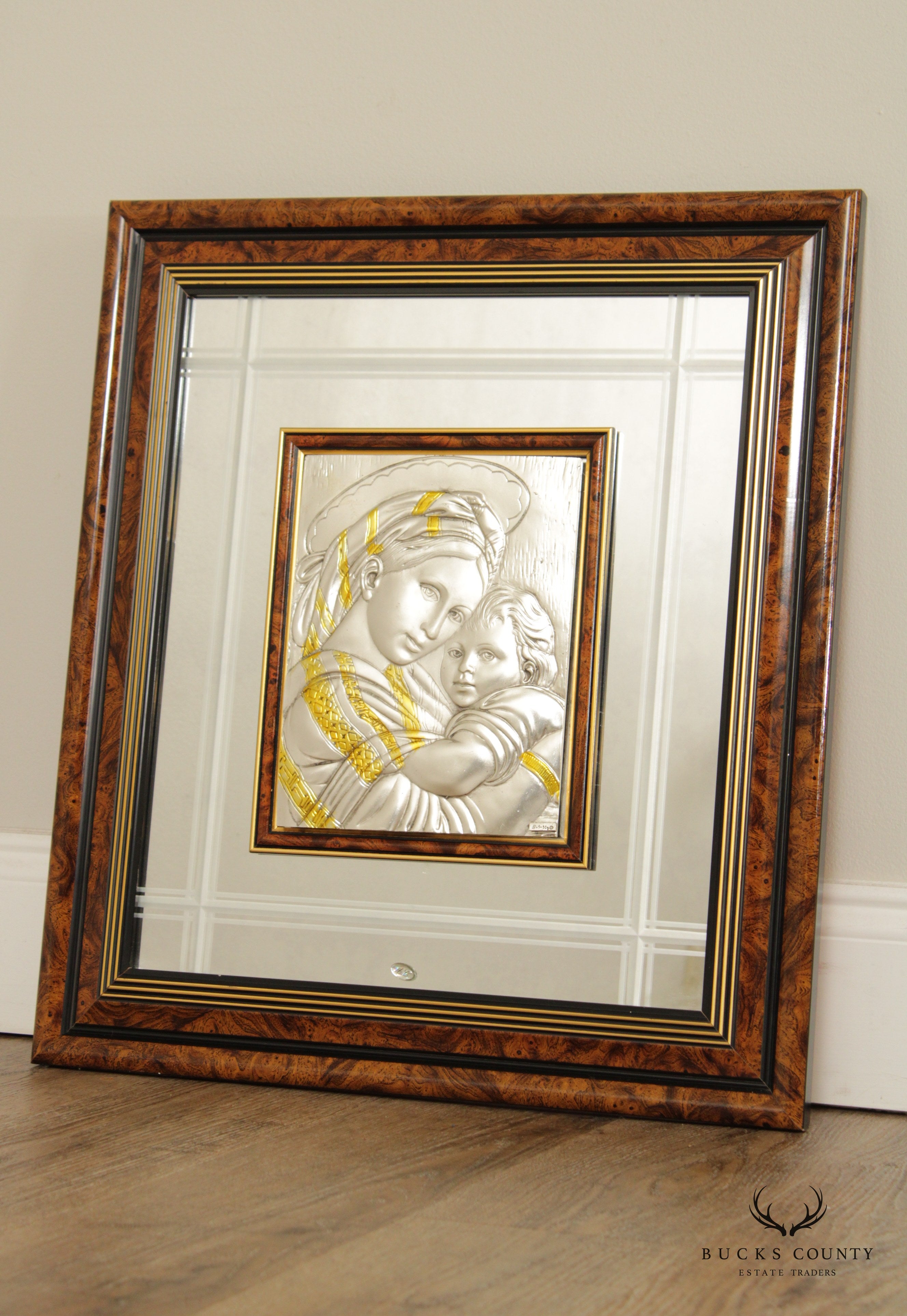 Vintage Italian Madonna and Child Sterling Silver Art, Framed