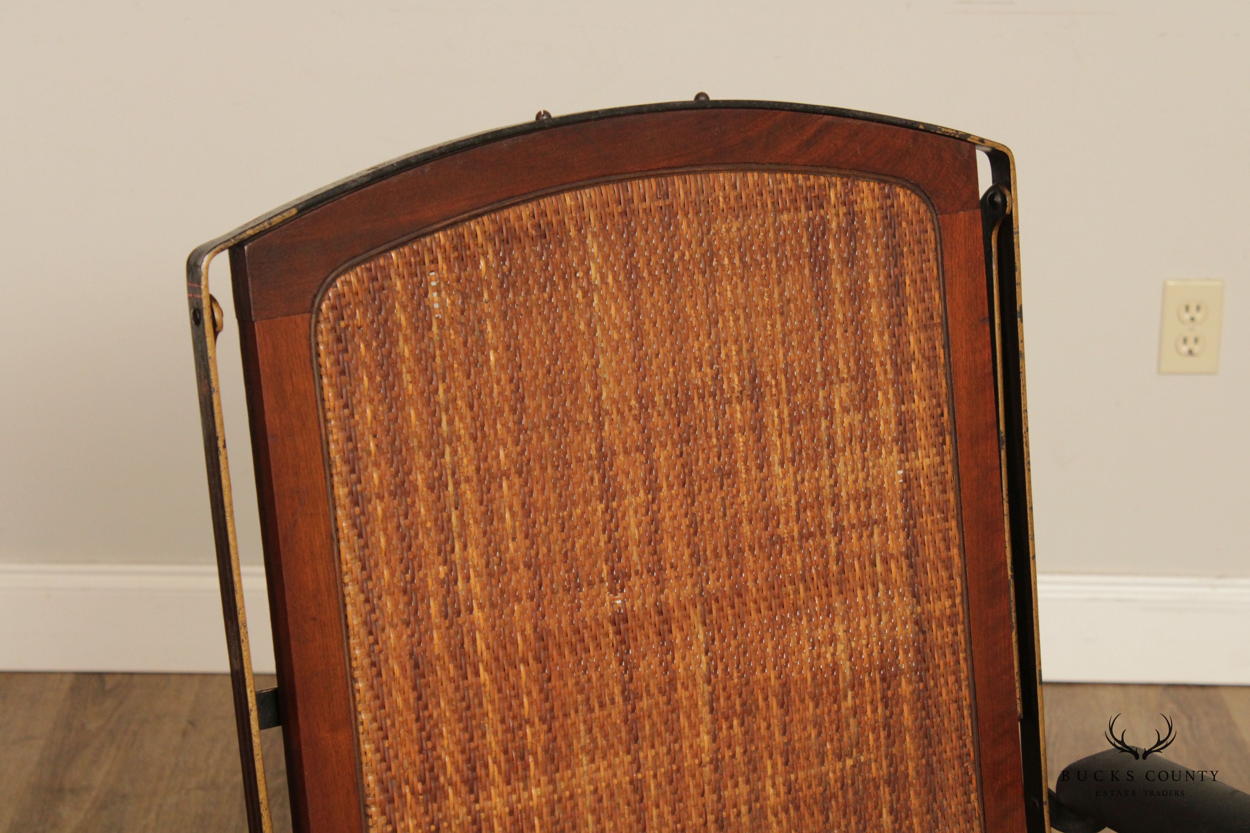 Antique Campaign Cane, Walnut and Iron Adjustable Chaise Lounge Chair