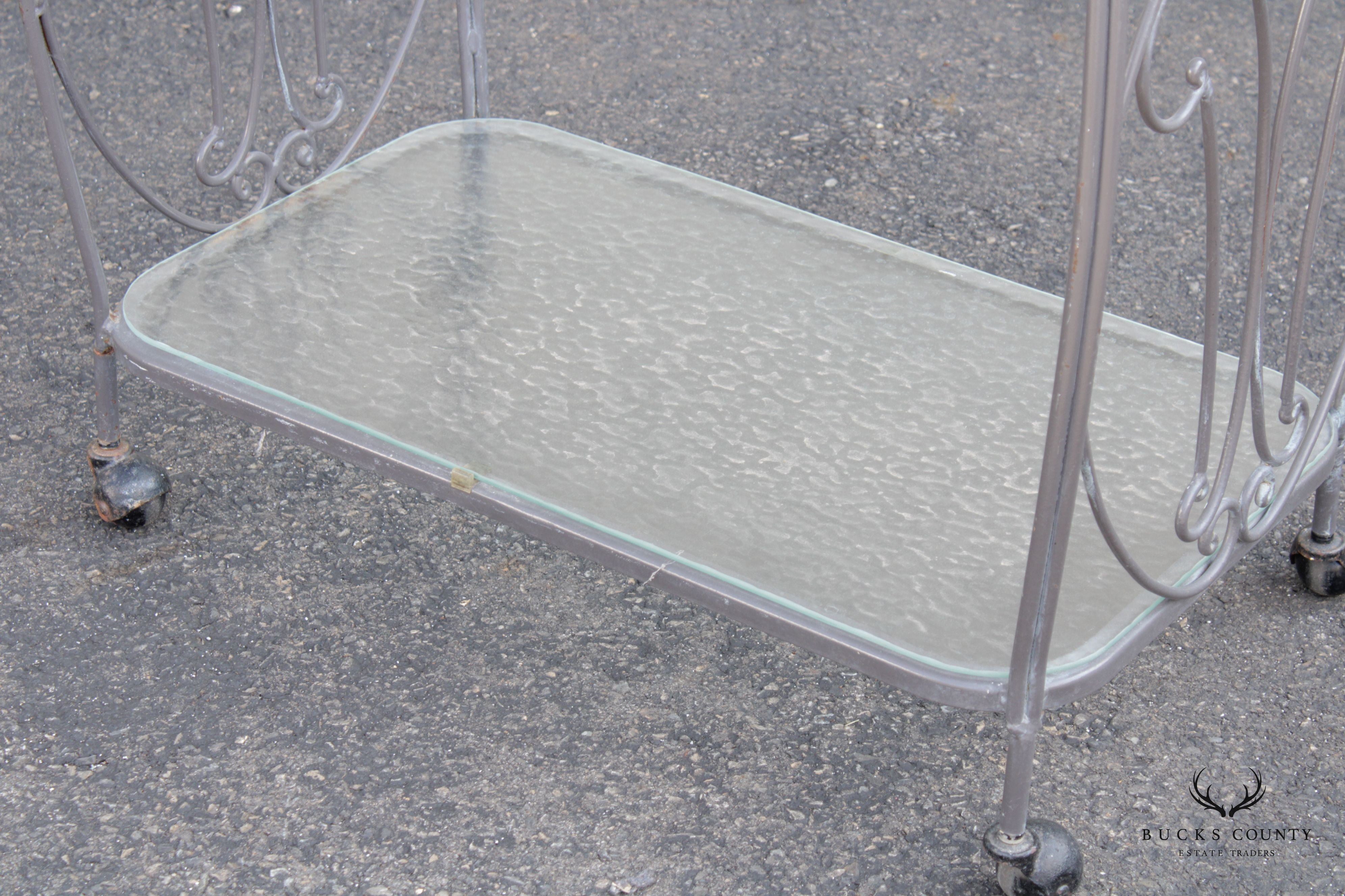 French Style Vintage Wrought Iron Scroll Two-Tier Outdoor Bar or Serving Cart
