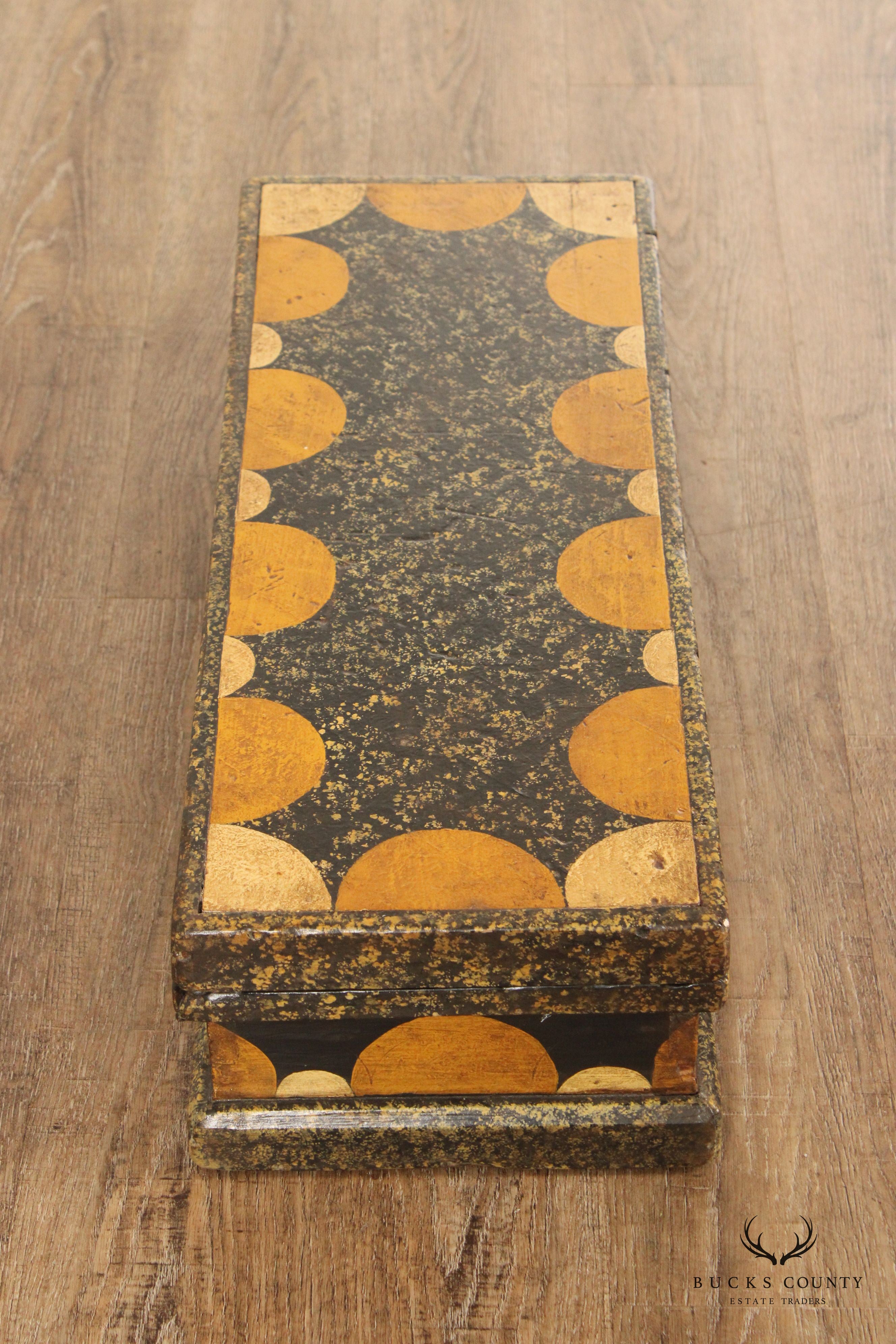 Antique Paint Decorated Wooden Storage Box