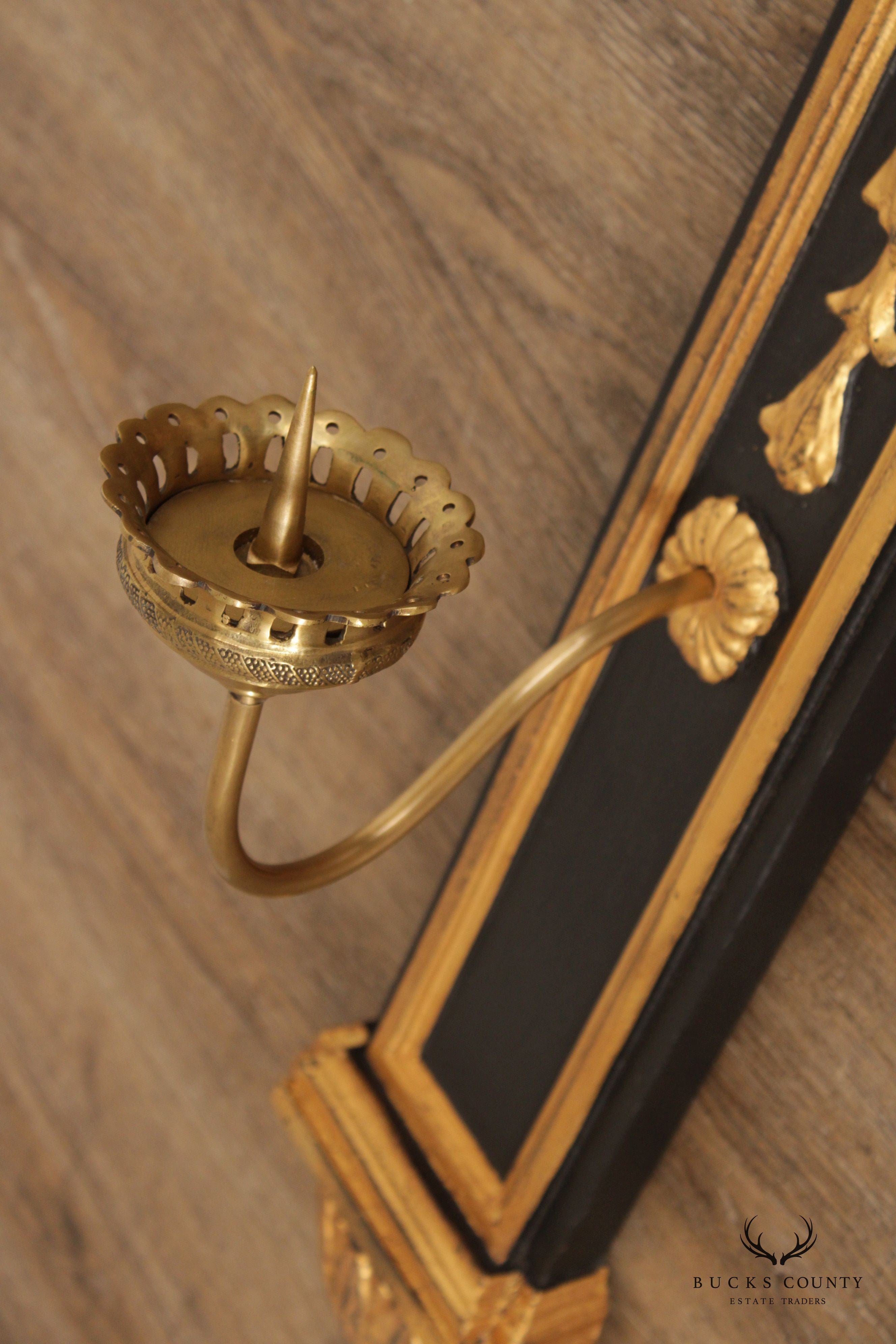 Egyptian Revival Style Pair of Partial Gilt Wall Sconces
