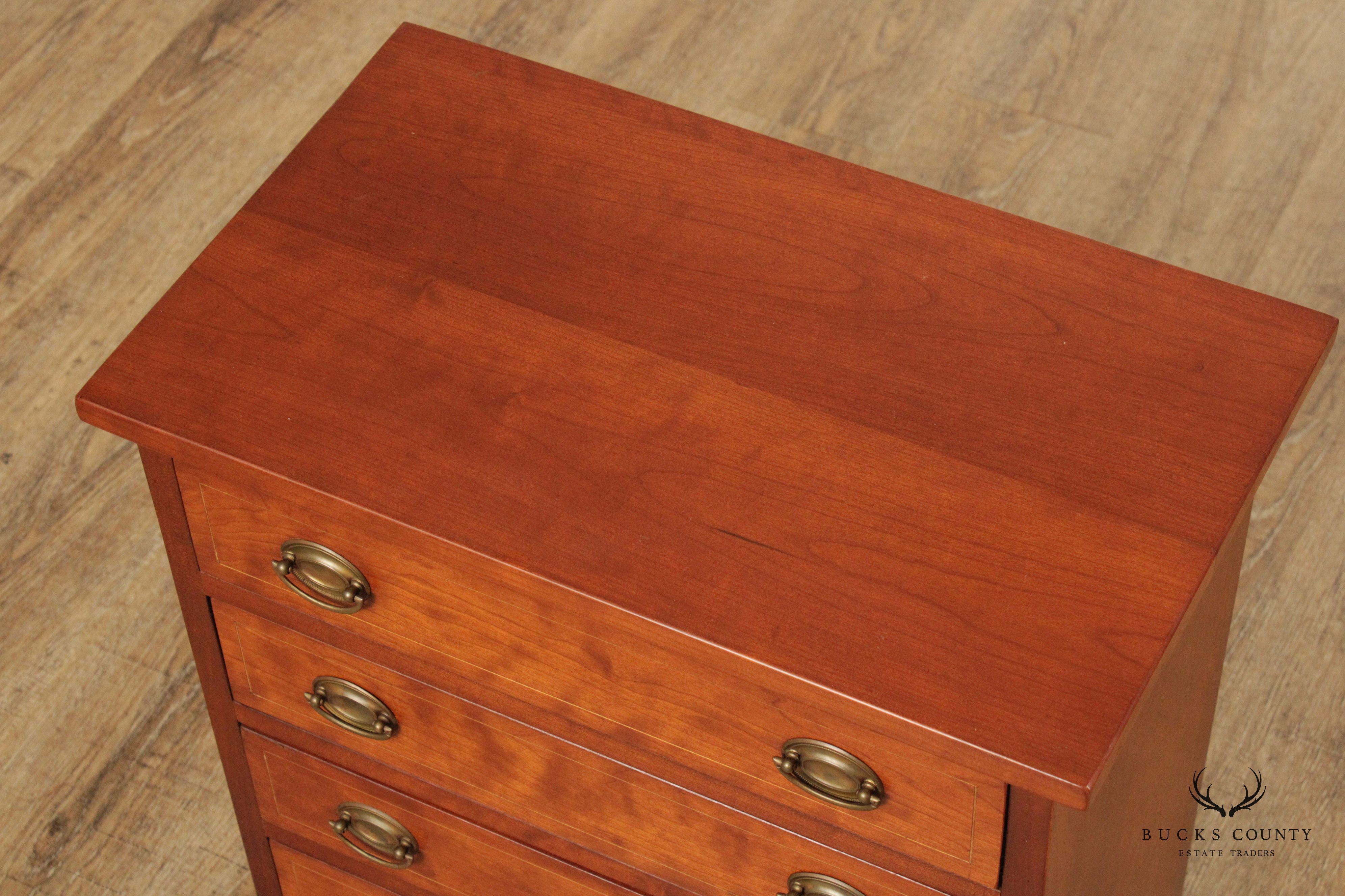 Custom Quality Hepplewhite Style Cherry Inlaid Diminutive Chest of Drawers