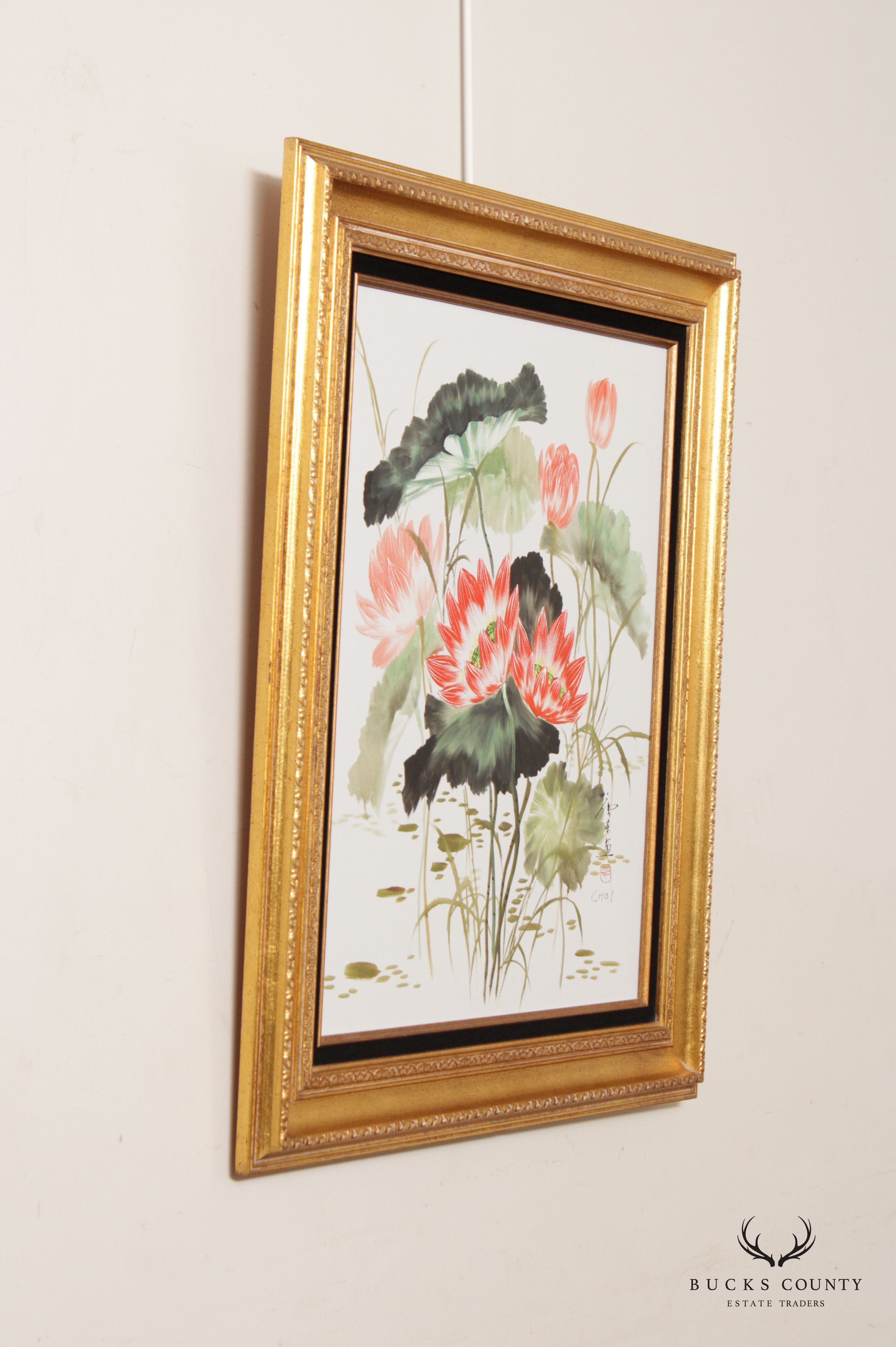 Vintage Chinese Water Lily Watercolor Painting