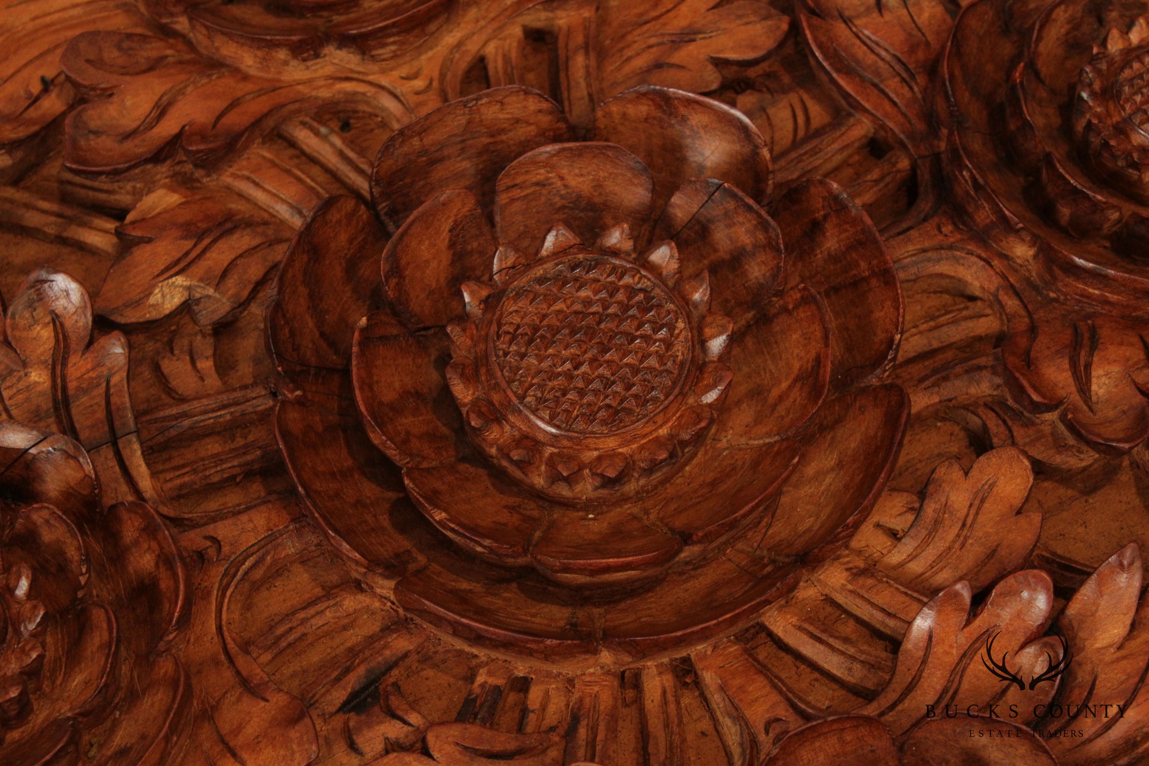 Vintage High Quality Chinese Lotus Flower Ornately Coffee Table
