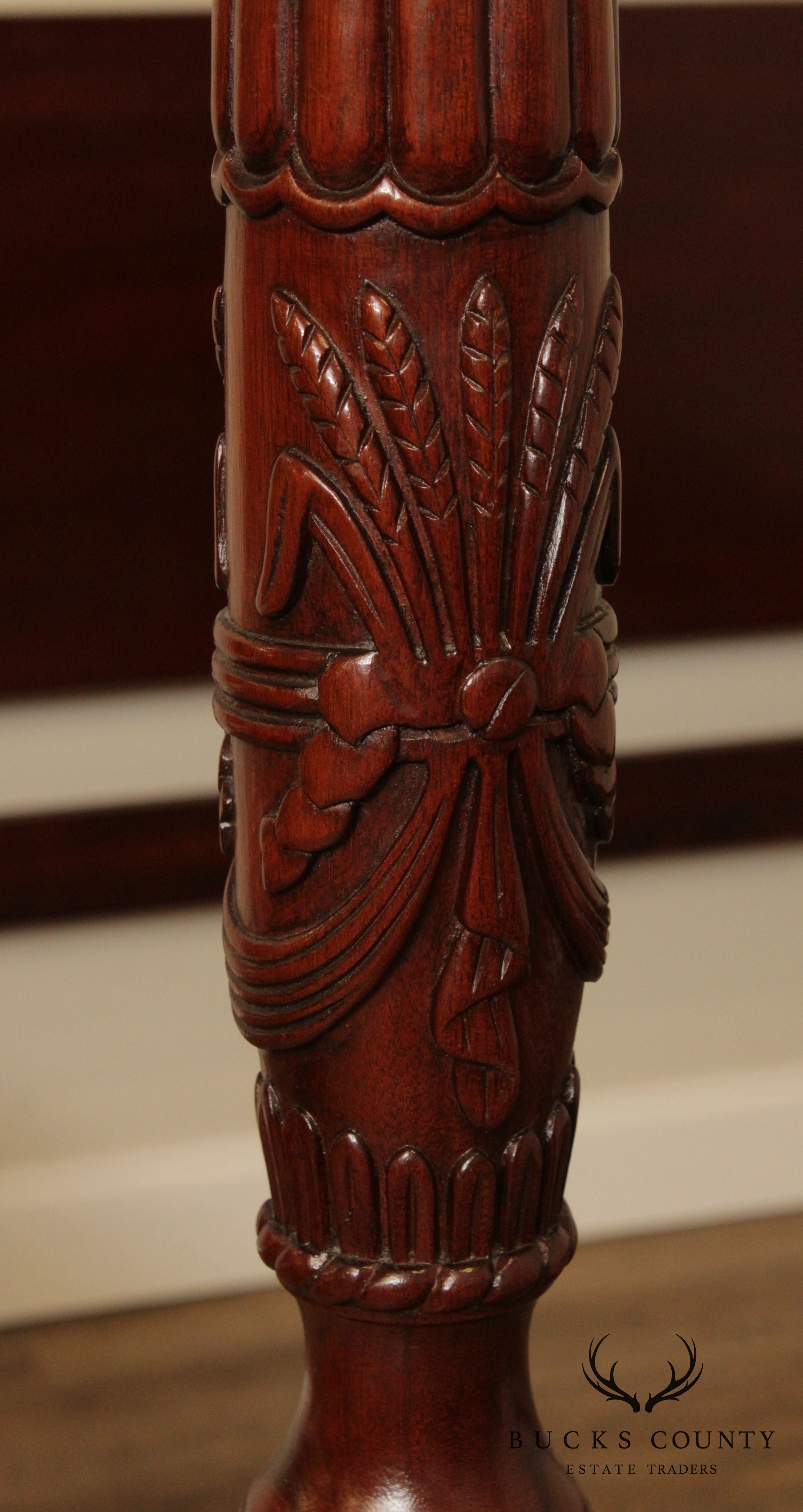 Link Taylor Solid Mahogany Queen Size Rice Carved Poster Bed