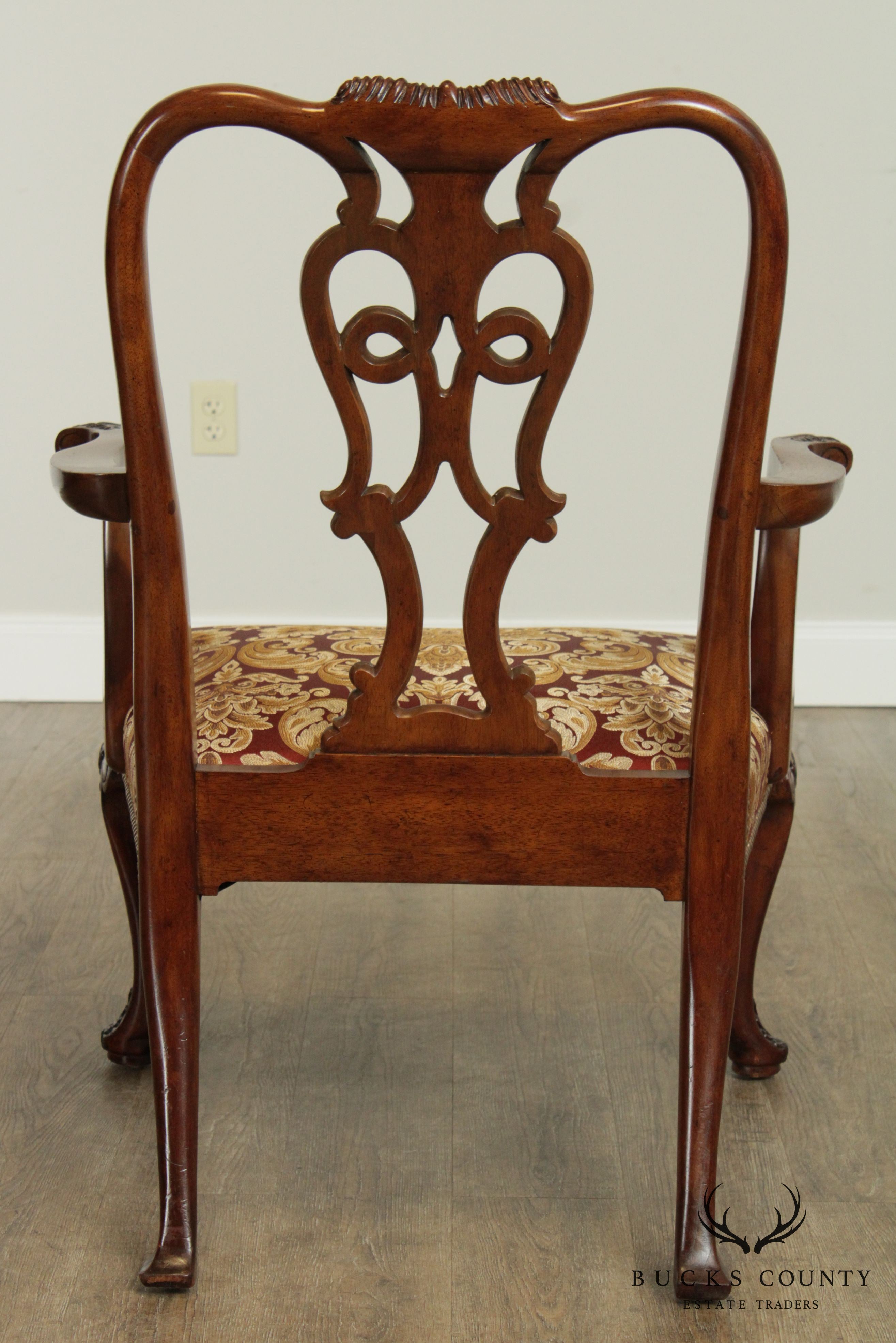 Georgian Style Vintage Custom Quality Carved Mahogany Pair Armchairs