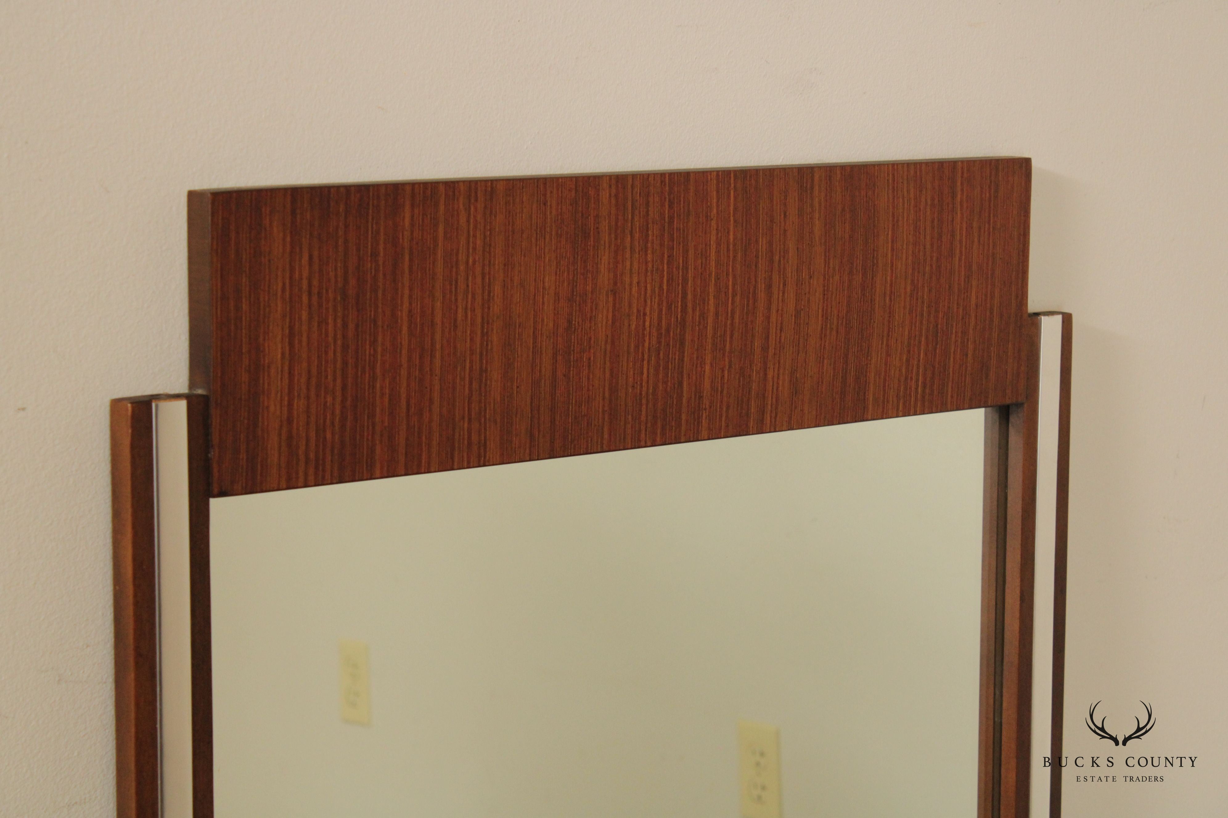 Broyhill Premier Mid Century Modern Walnut and Chrome Wall Mirror