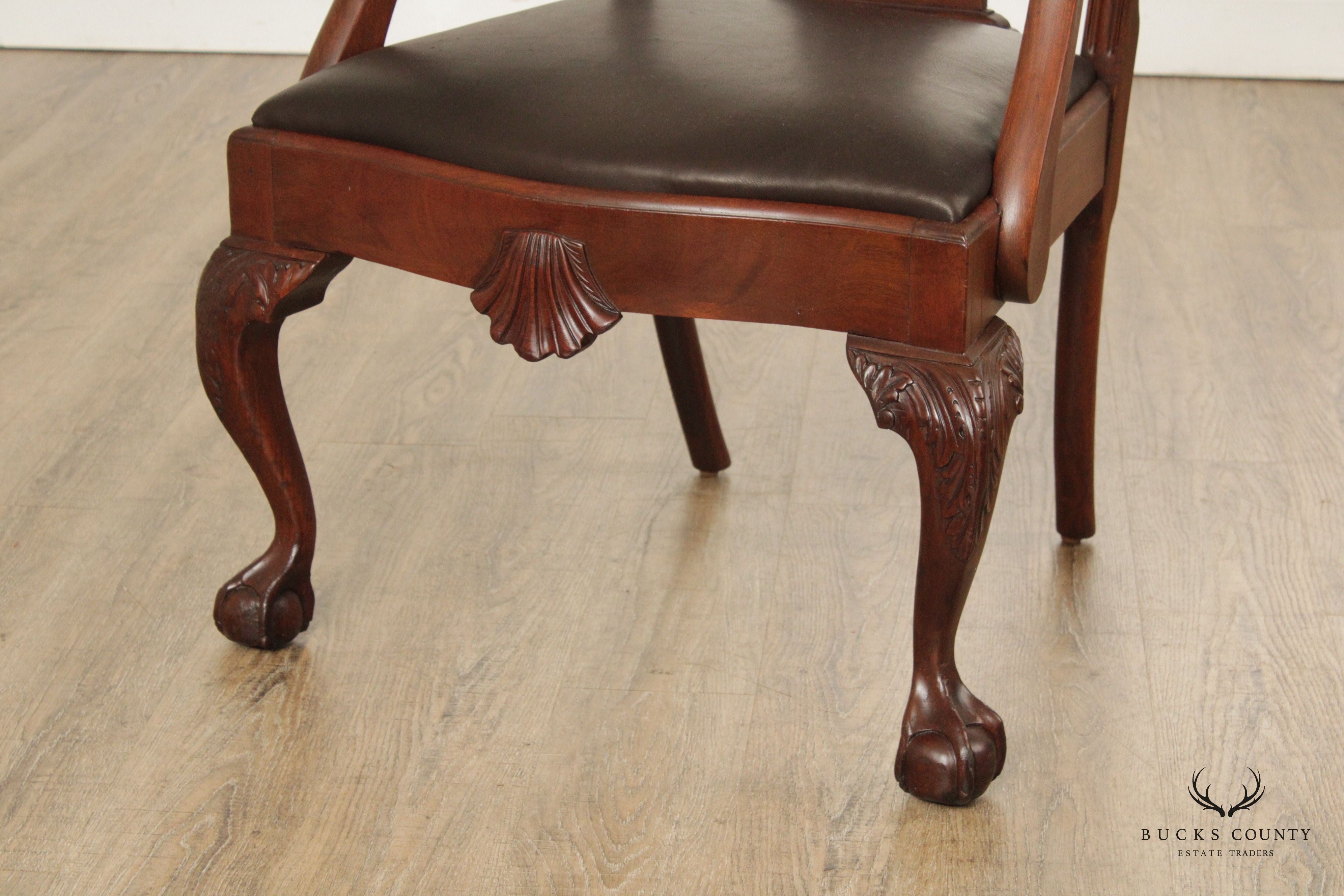 Custom Quality Vintage Chippendale Style Mahogany High-Back Armchair