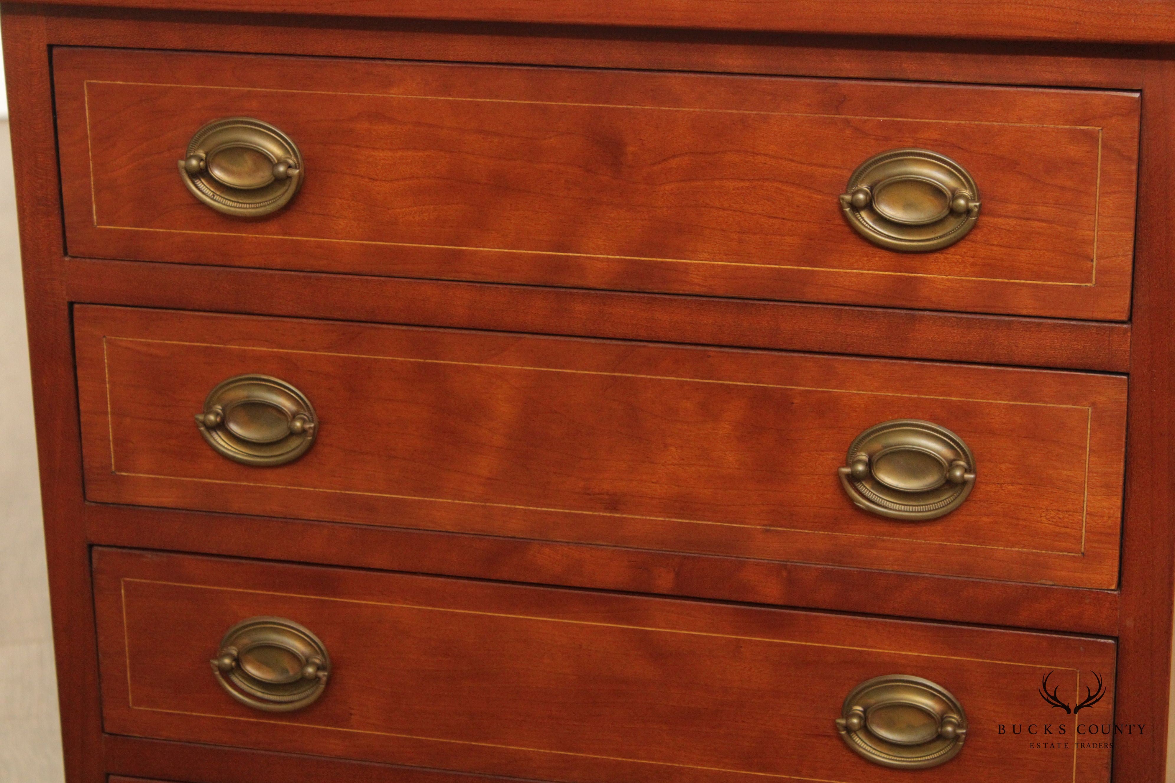 Custom Quality Hepplewhite Style Cherry Inlaid Diminutive Chest of Drawers