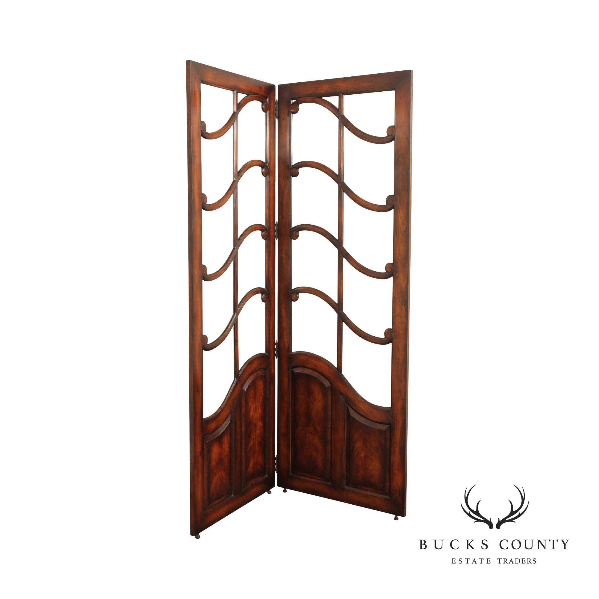 Mahogany and Glass Regency Style Two-Panel Folding Screen Room Divider