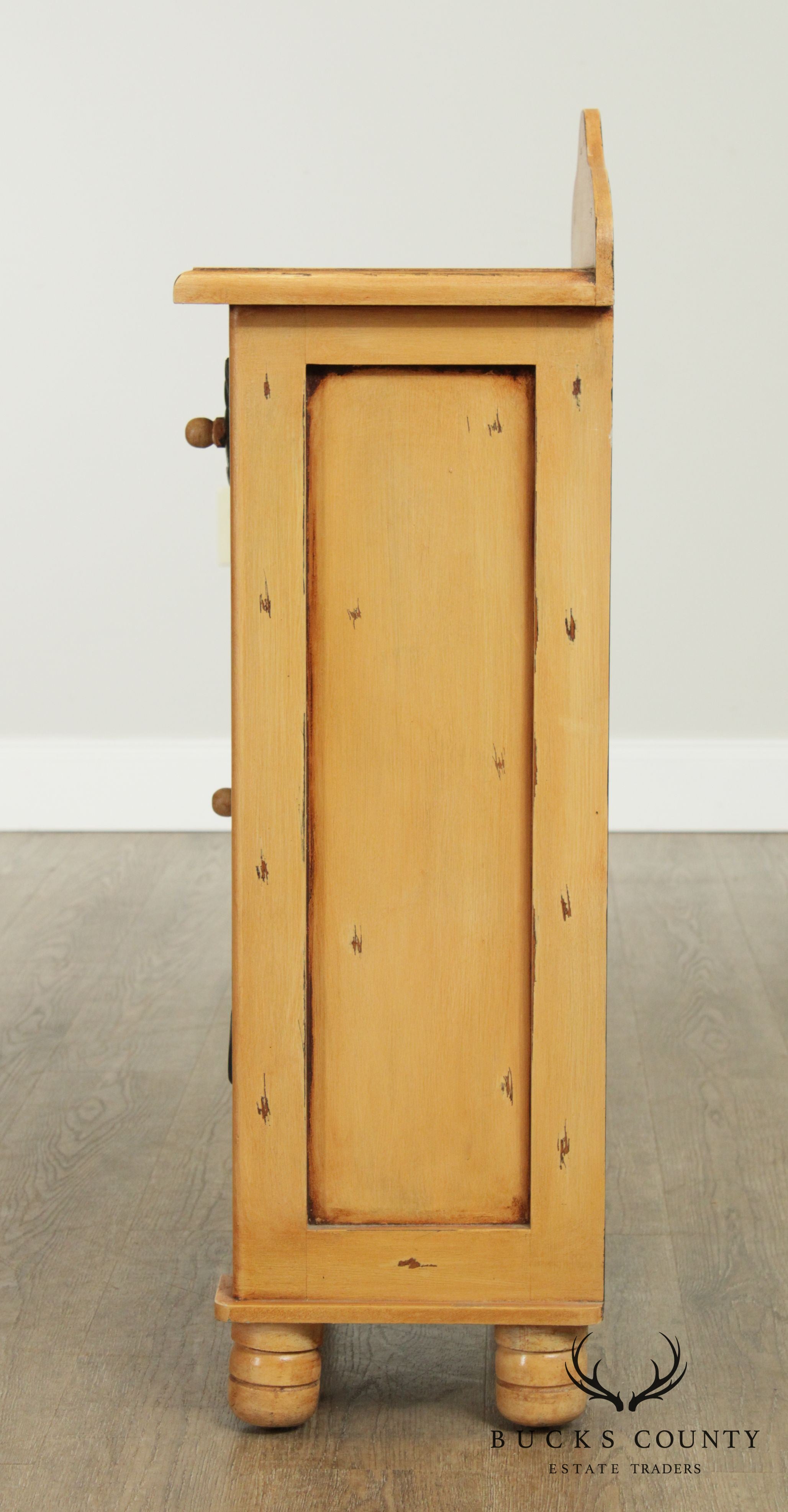 Country Folk Art Style Hand Painted Narrow Storage Cabinet