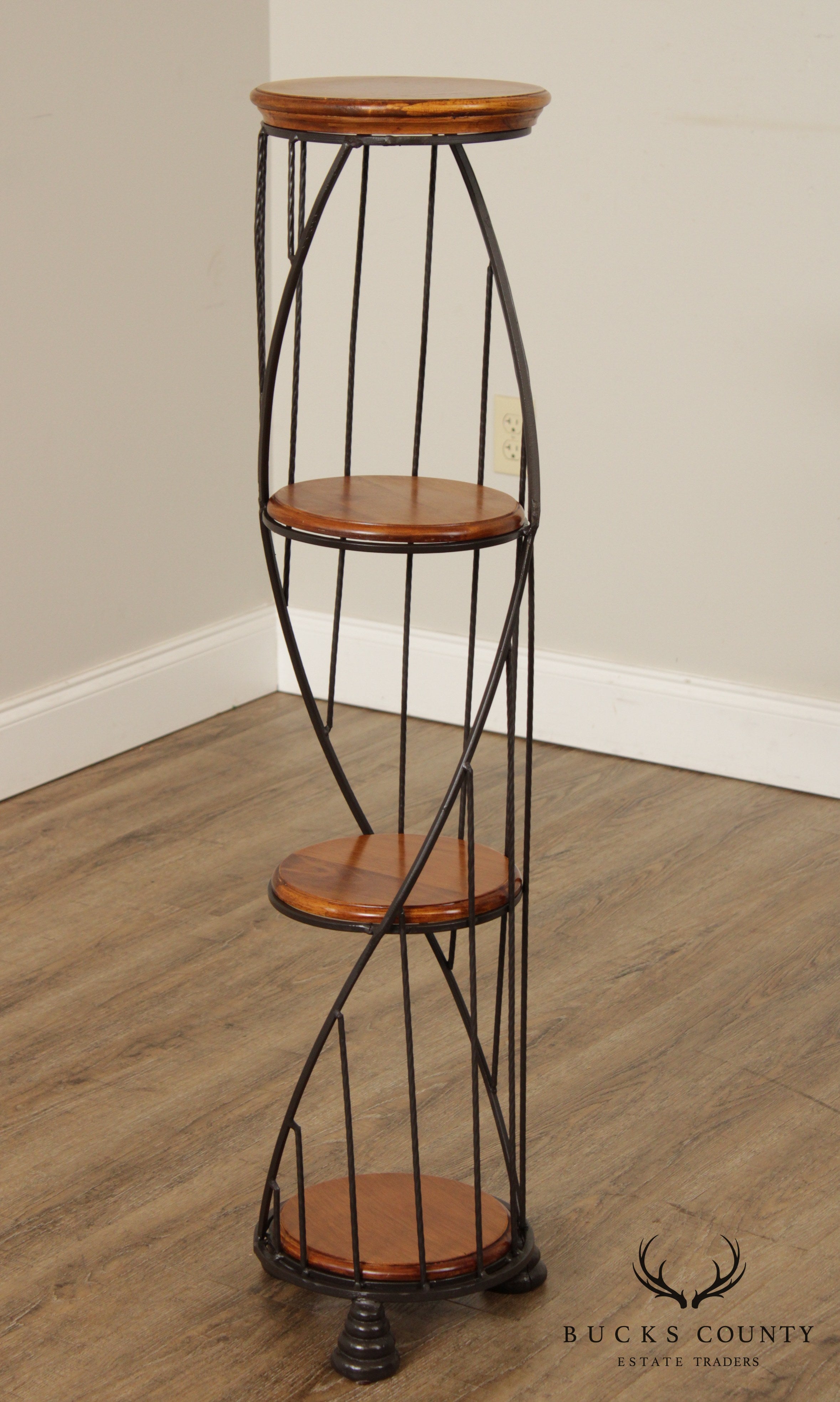 Vintage Metal & Wood Spiral 4 Tier Stand