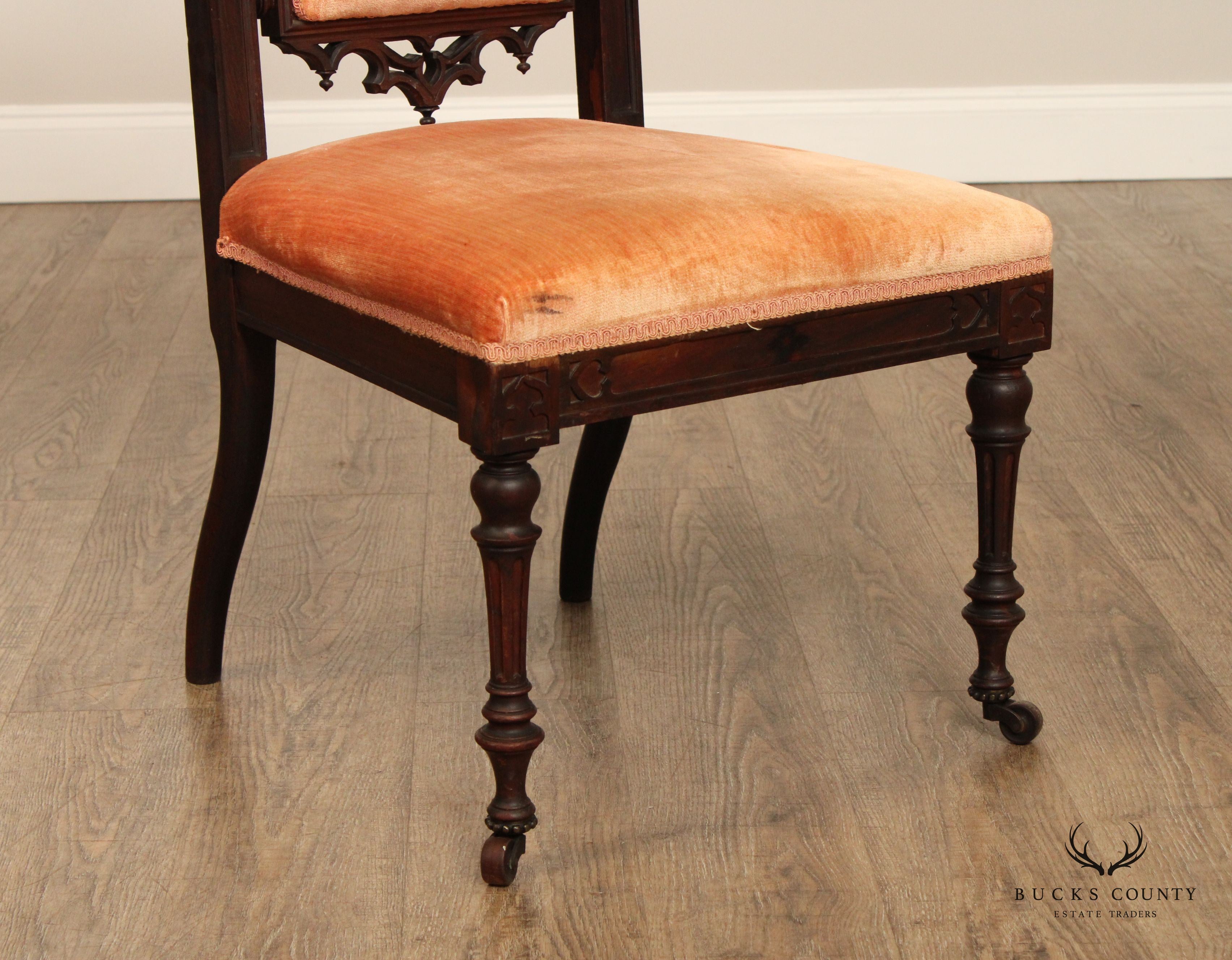 Gothic Revival Antique Carved Rosewood High Back Hall Chair