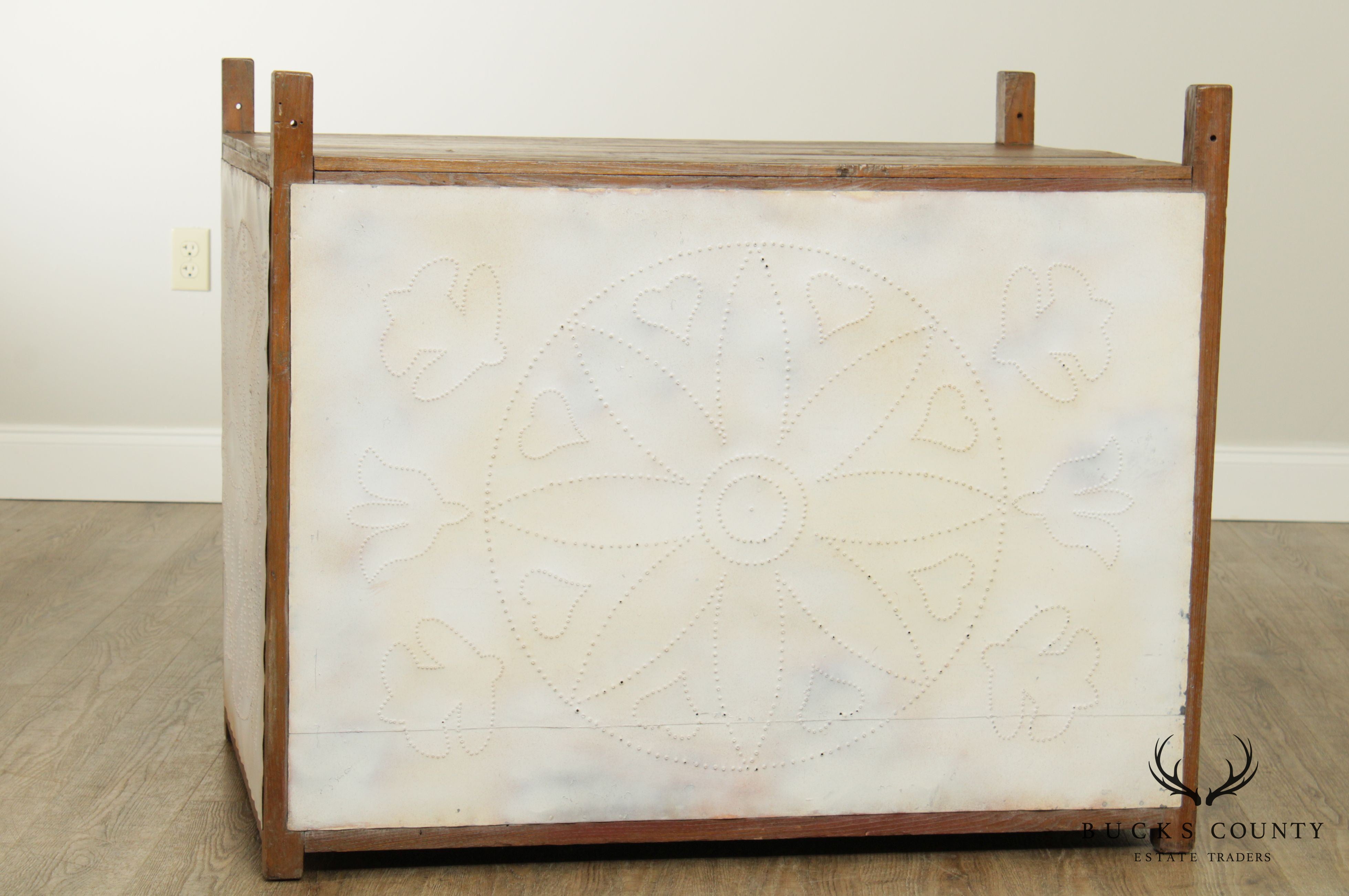 Antique Lehigh Valley Pennsylvania Pierced Tin Hanging Pie Safe Cupboard