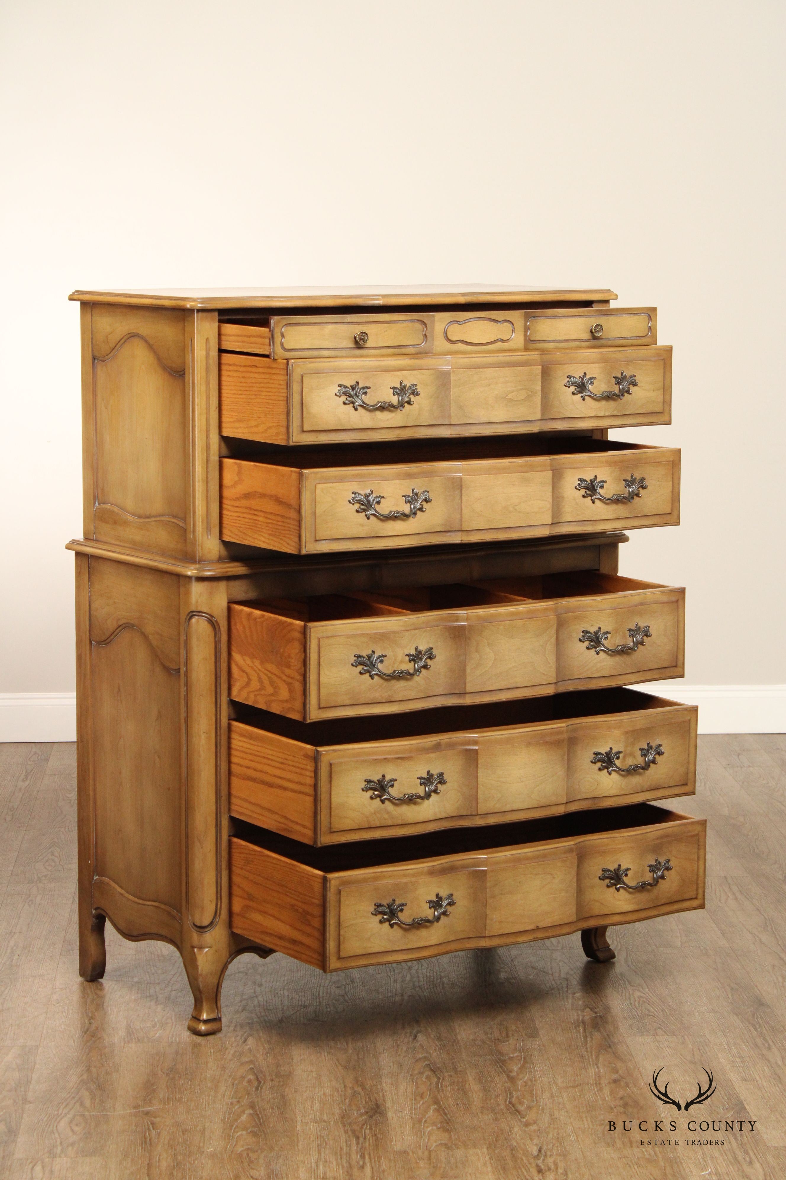 Fancher Vintage French Provincial Style Fruitwood Tall Chest