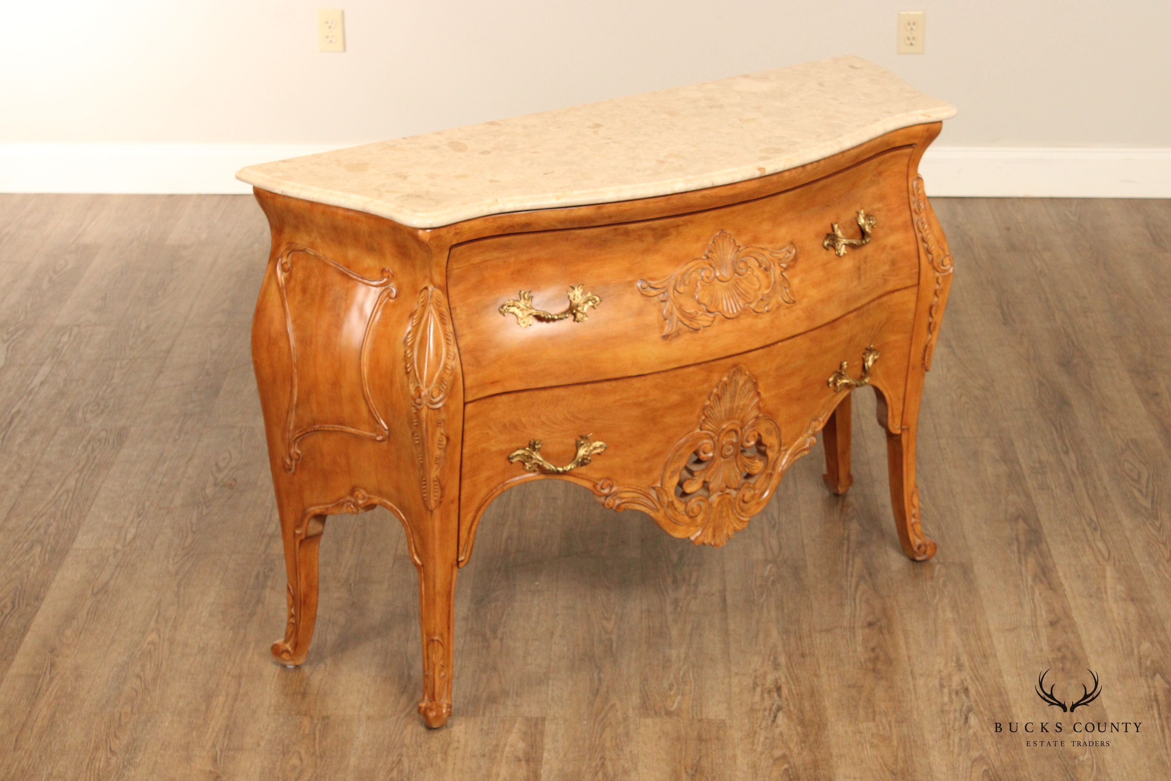 Italian Louis XV Style Marble Top Bombe Commode Chest