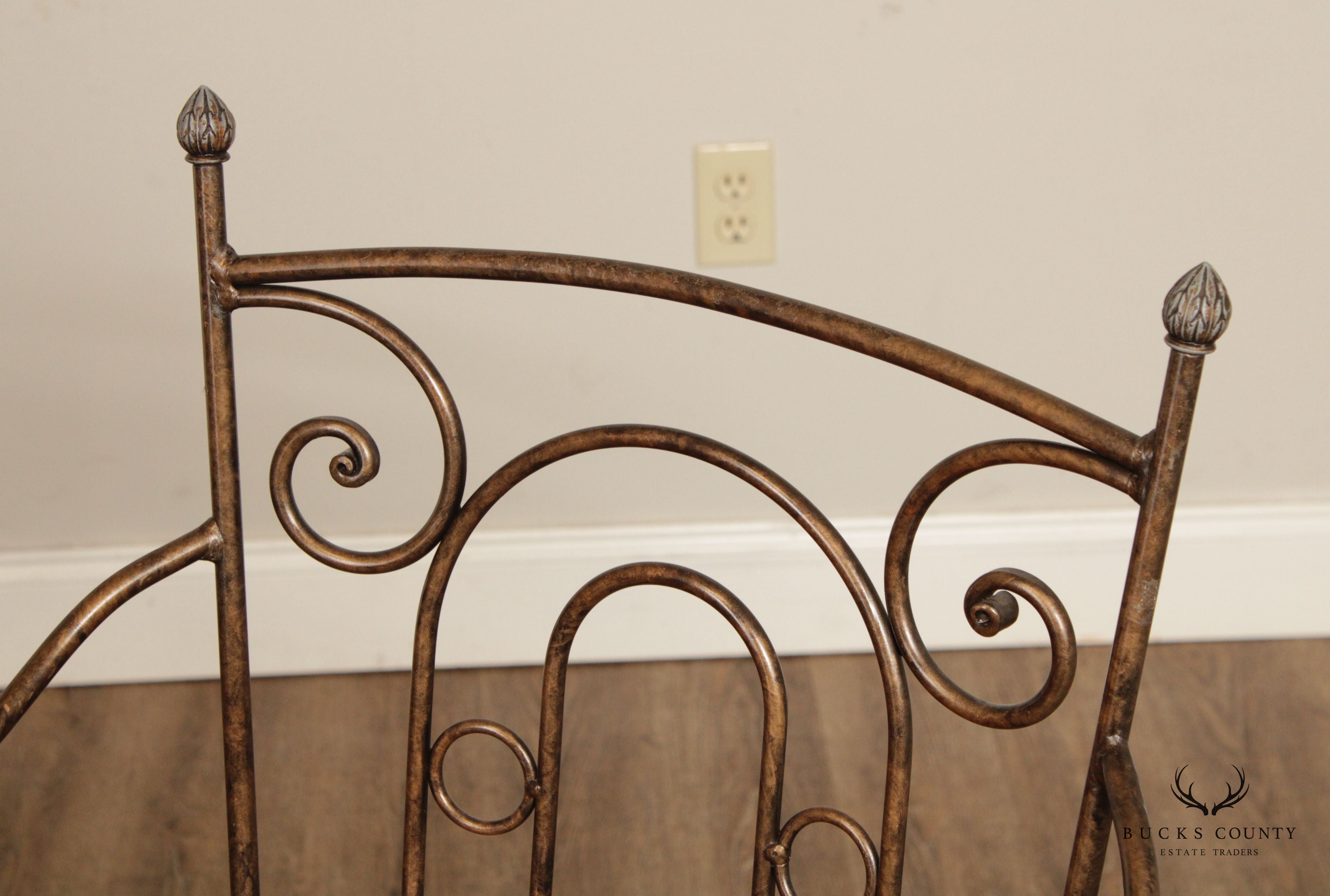 Tuscan Style Set Of 3 Wrought Iron and Wood Swivel Counter Stools