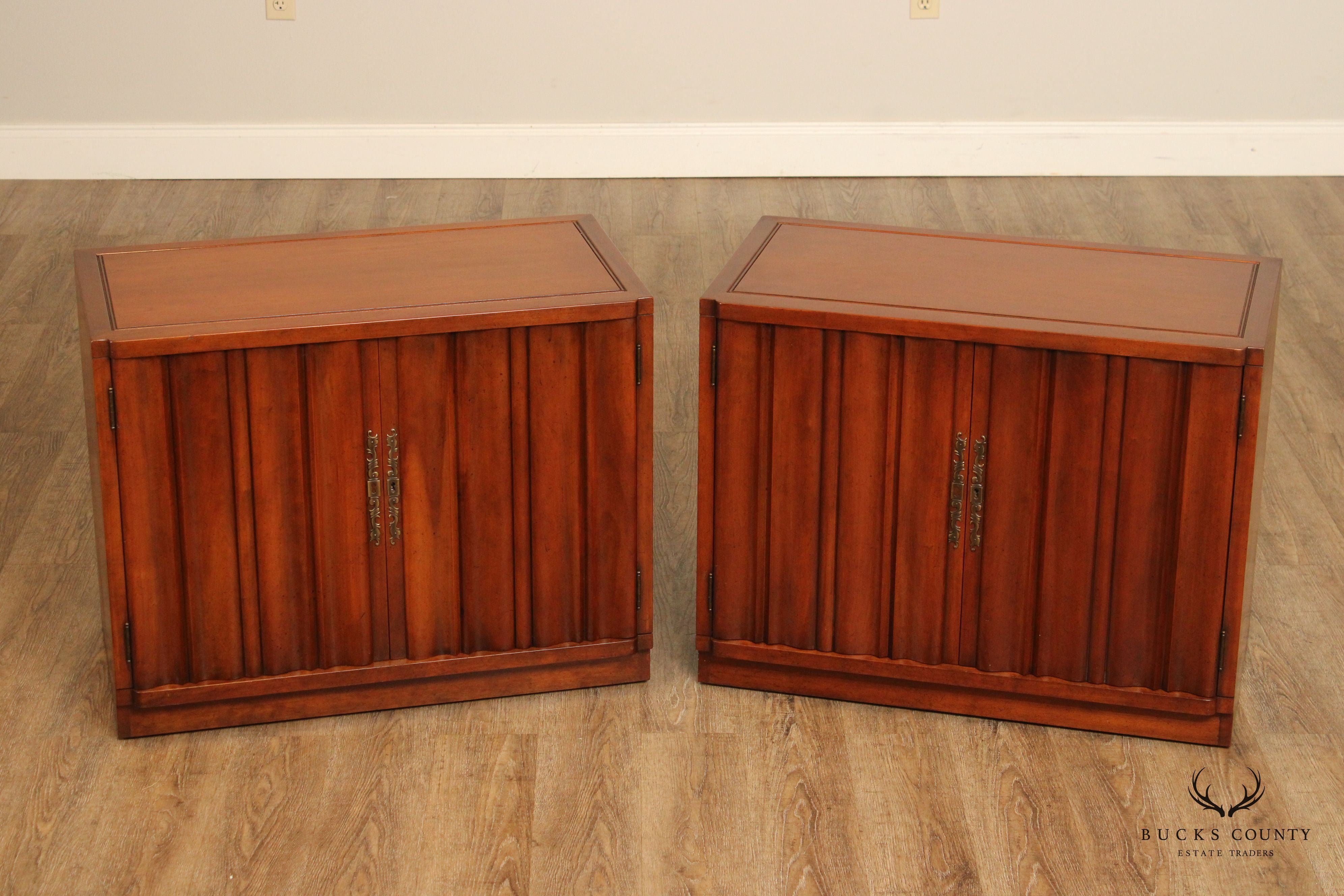 Heritage Mid Century Modern Pair Fruitwood Cabinets