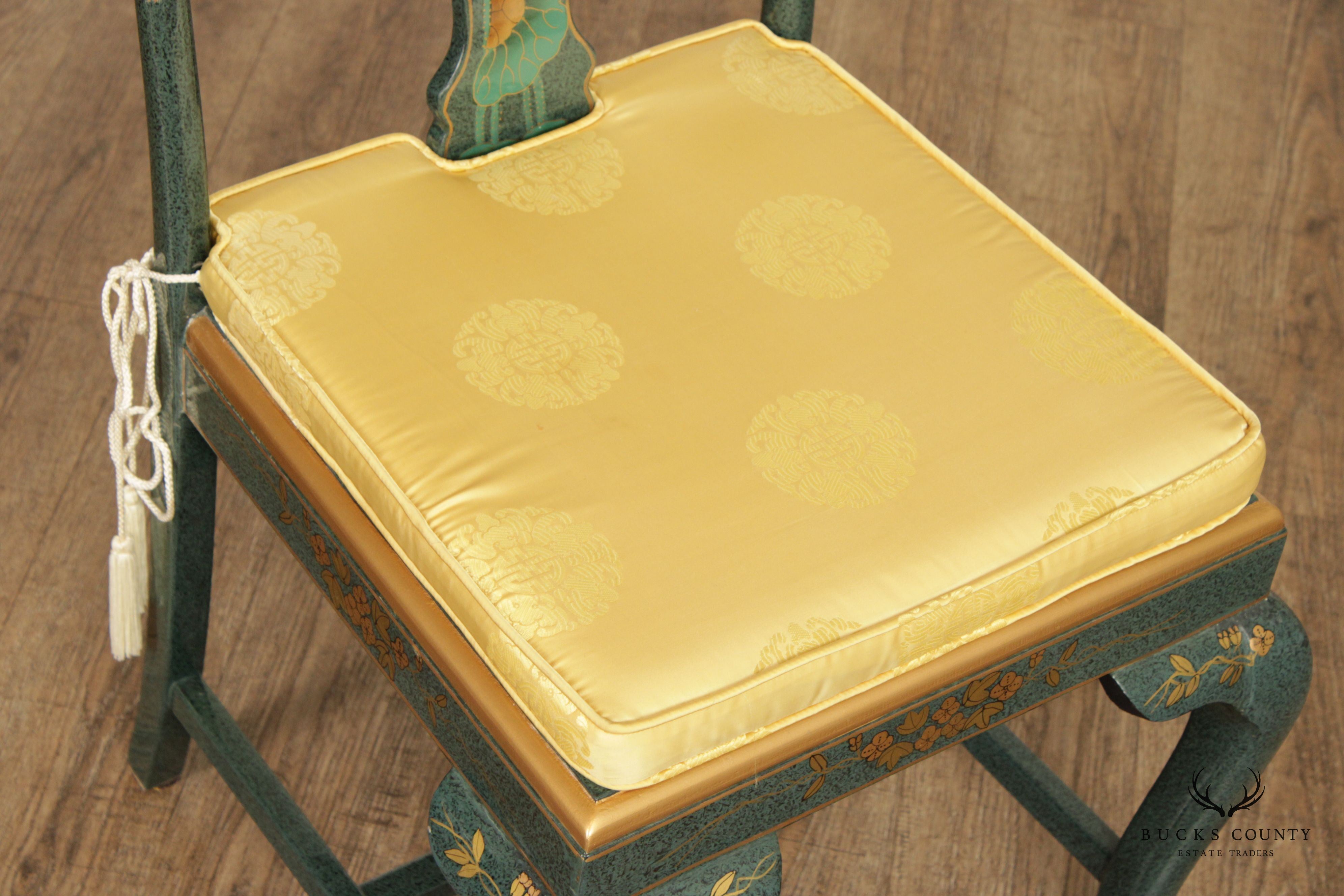 Asian Green Chinoiserie Lacquered Side Chair