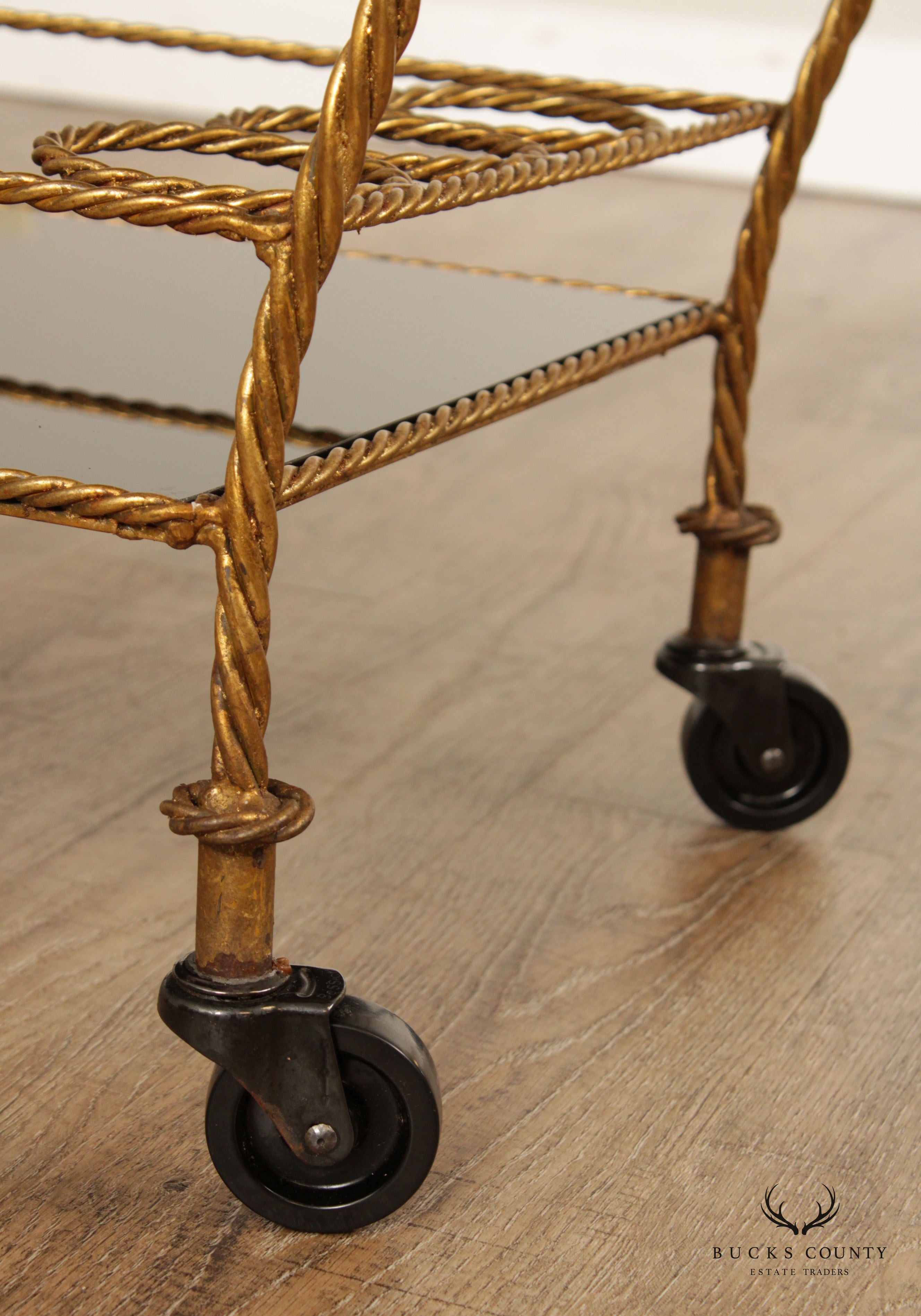 Edward P. Paul Italian Hand Forged Gilt Metal Corda Bar Cart Serving Trolley